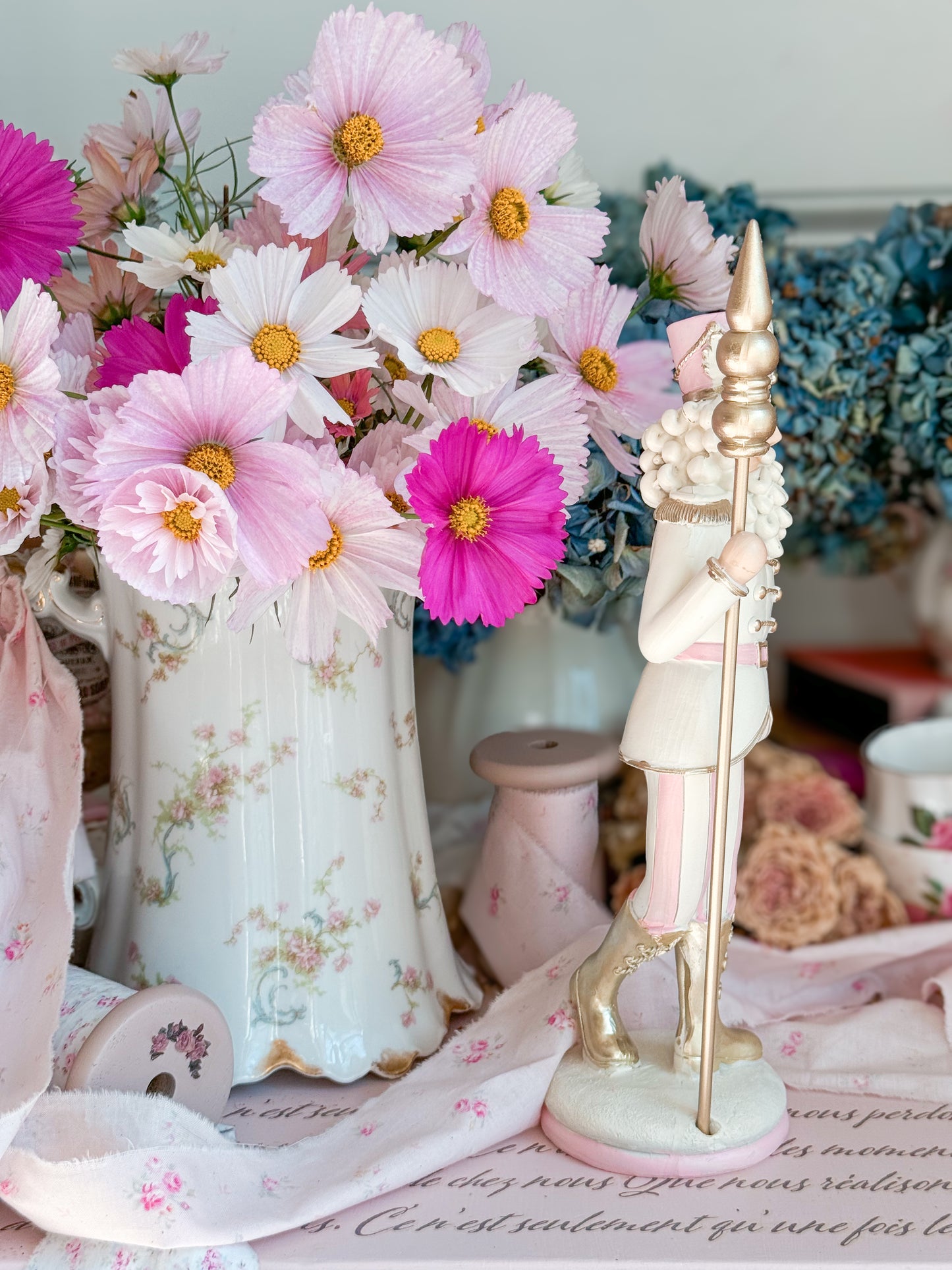 Pastel Pink, White and Gold Coquette Nutcracker Figurine