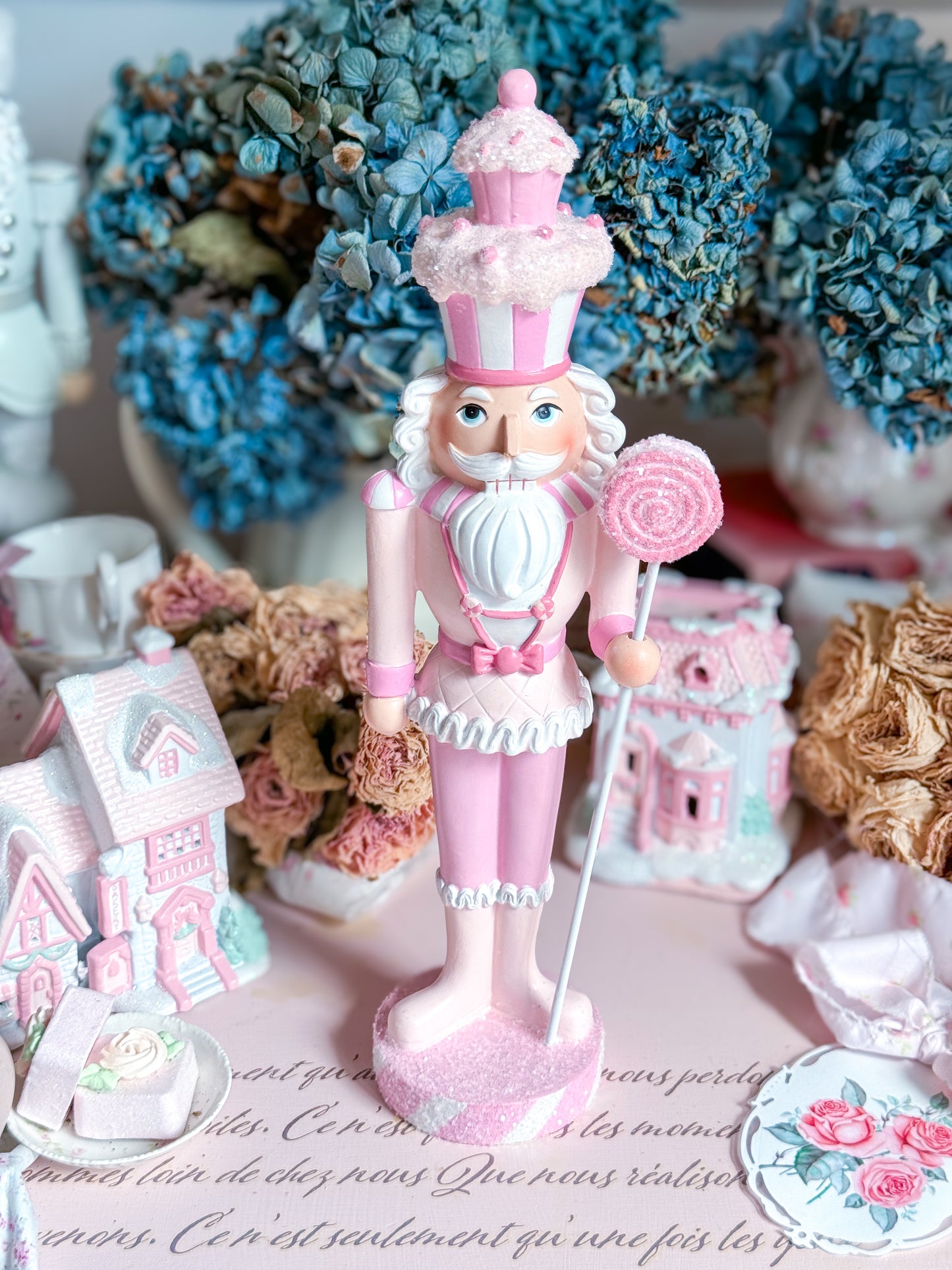 GLOW-UP COMMISSION: Pastel Pink and White Sweet Shoppe Candy Land Nutcracker holding Lollipop Staff