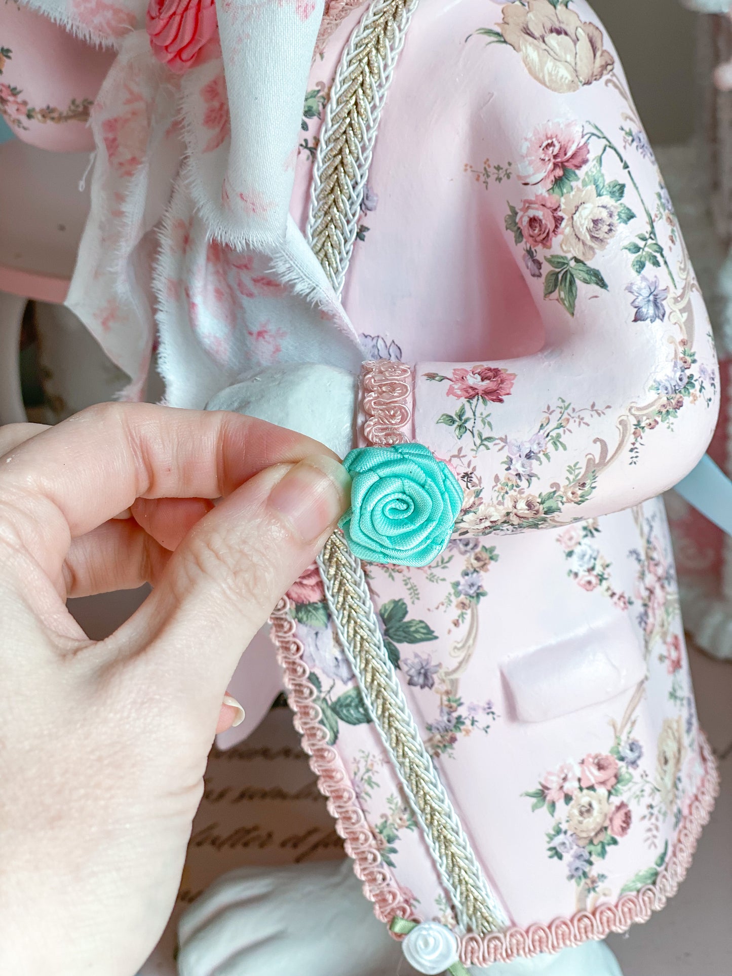 Bespoke Pastel Pink Rococo French Dandy Bunny with Brocade Style Jacket