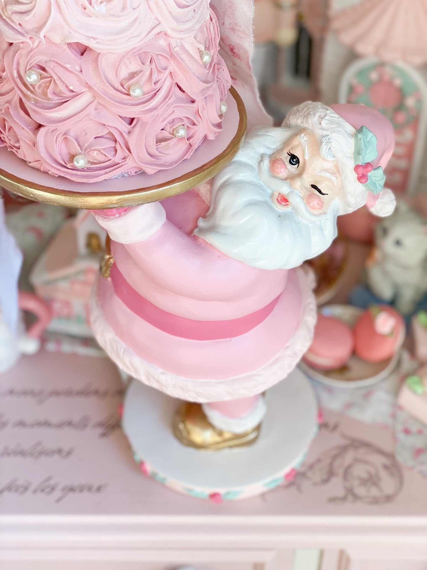 Bespoke Pastel Pink Hand Painted Cheeky Santa Cake Stand