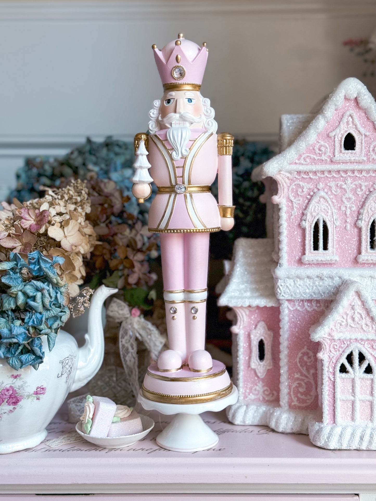 Bespoke Hand Painted Pastel Pink, White & Gold Coquette Nutcracker