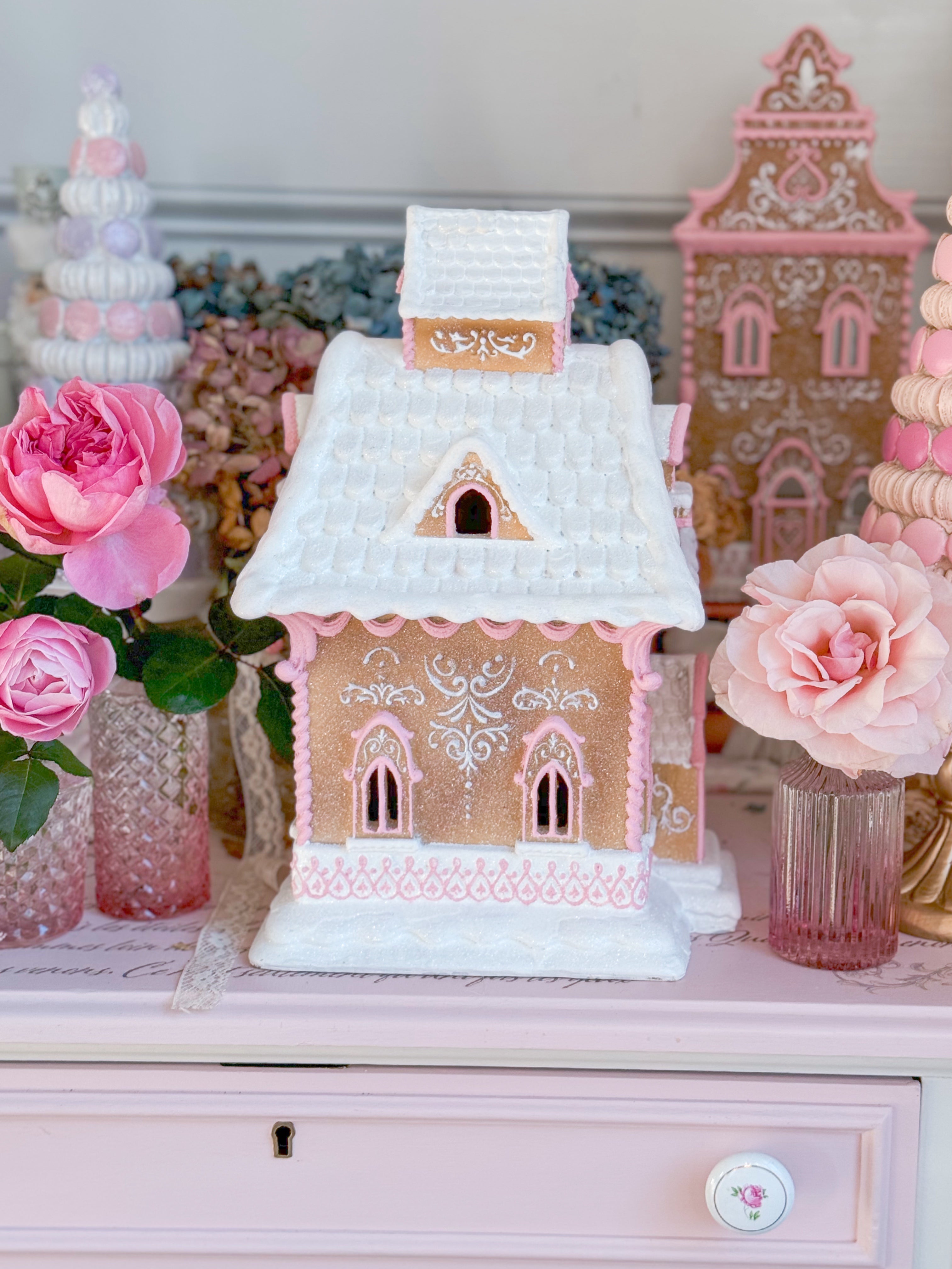 Pastel pink 14” light up good gingerbread house