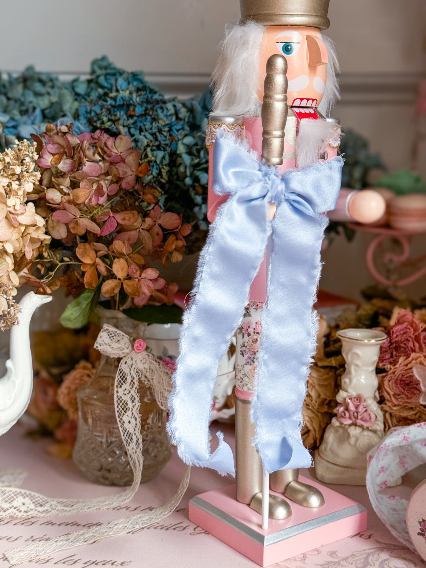 Bespoke Pink Nutcracker with Shabby Chic Floral Pants a la LoveShackFancy