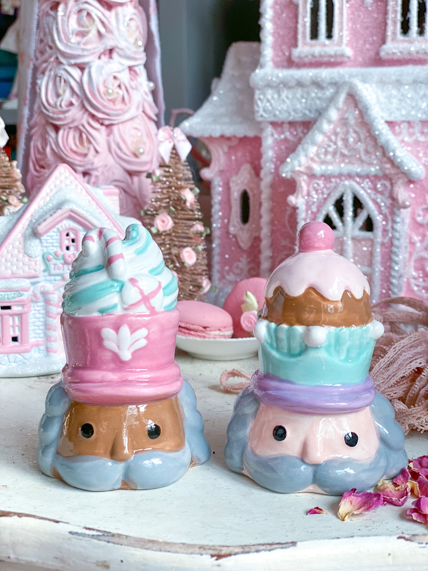 Pastel Pink and Teal Candy Land Nutcracker Salt and Pepper Shakers