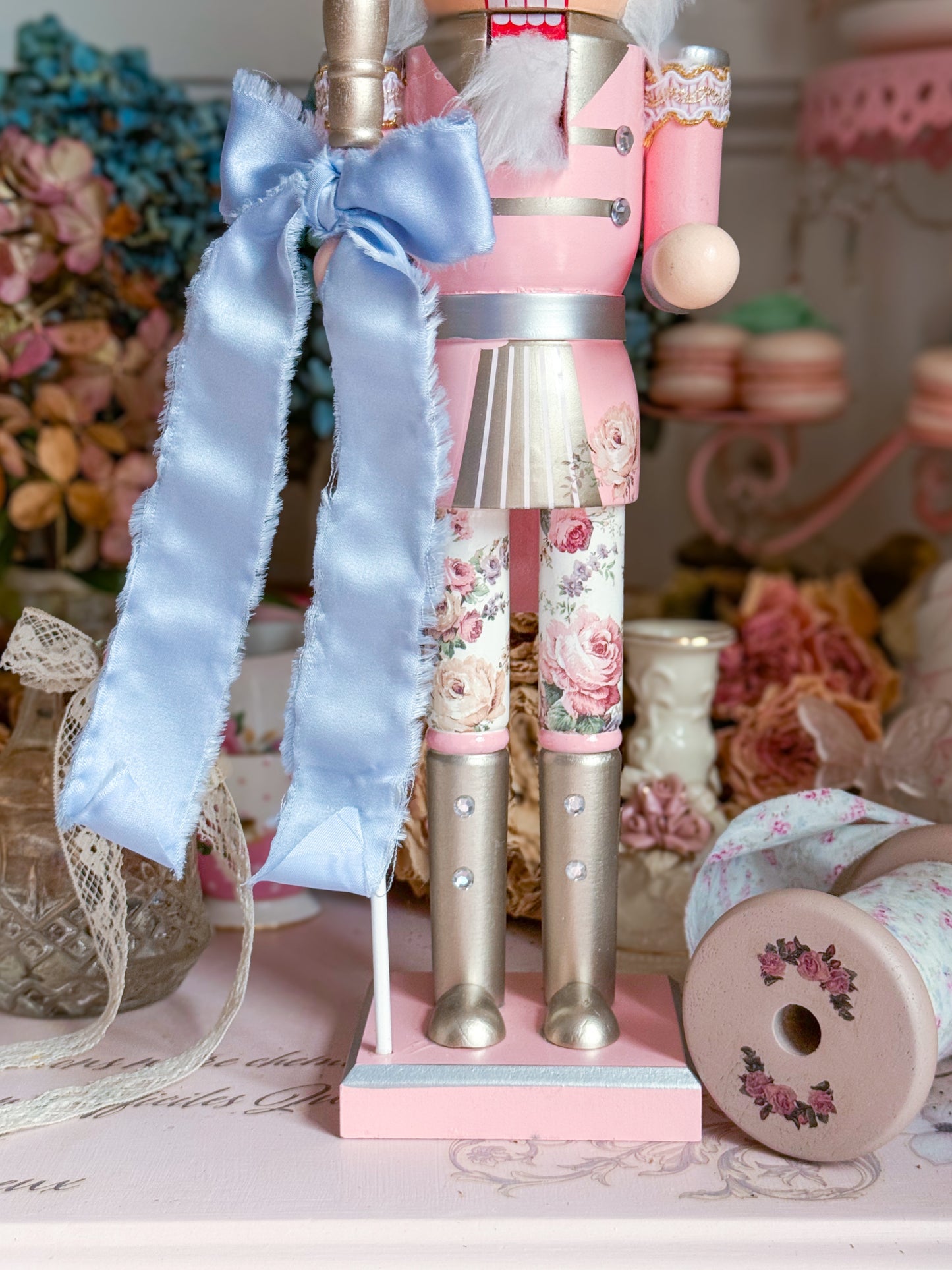 Bespoke Pink Nutcracker with Shabby Chic Floral Pants a la LoveShackFancy