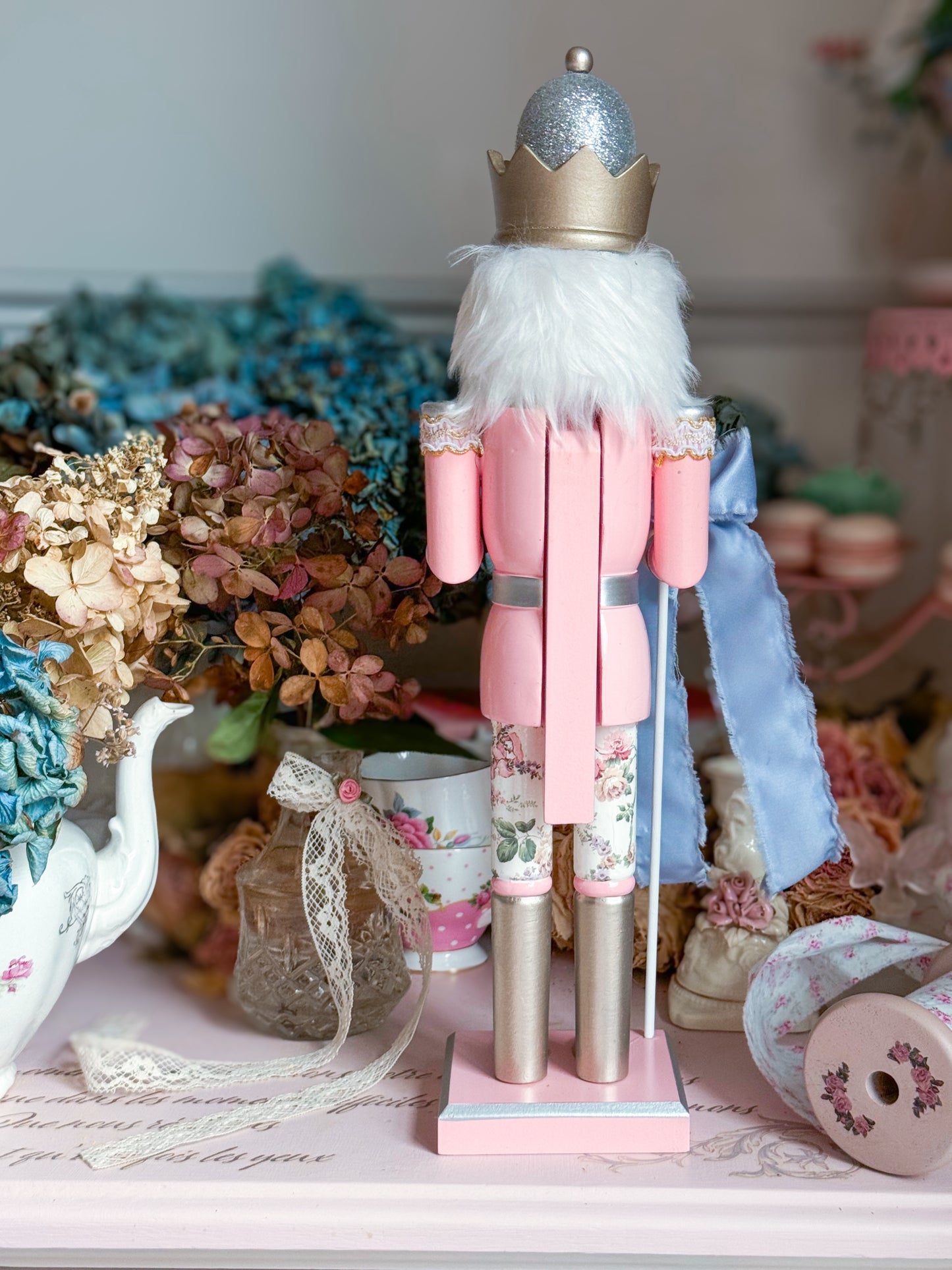 Bespoke Pink Nutcracker with Shabby Chic Floral Pants a la LoveShackFancy