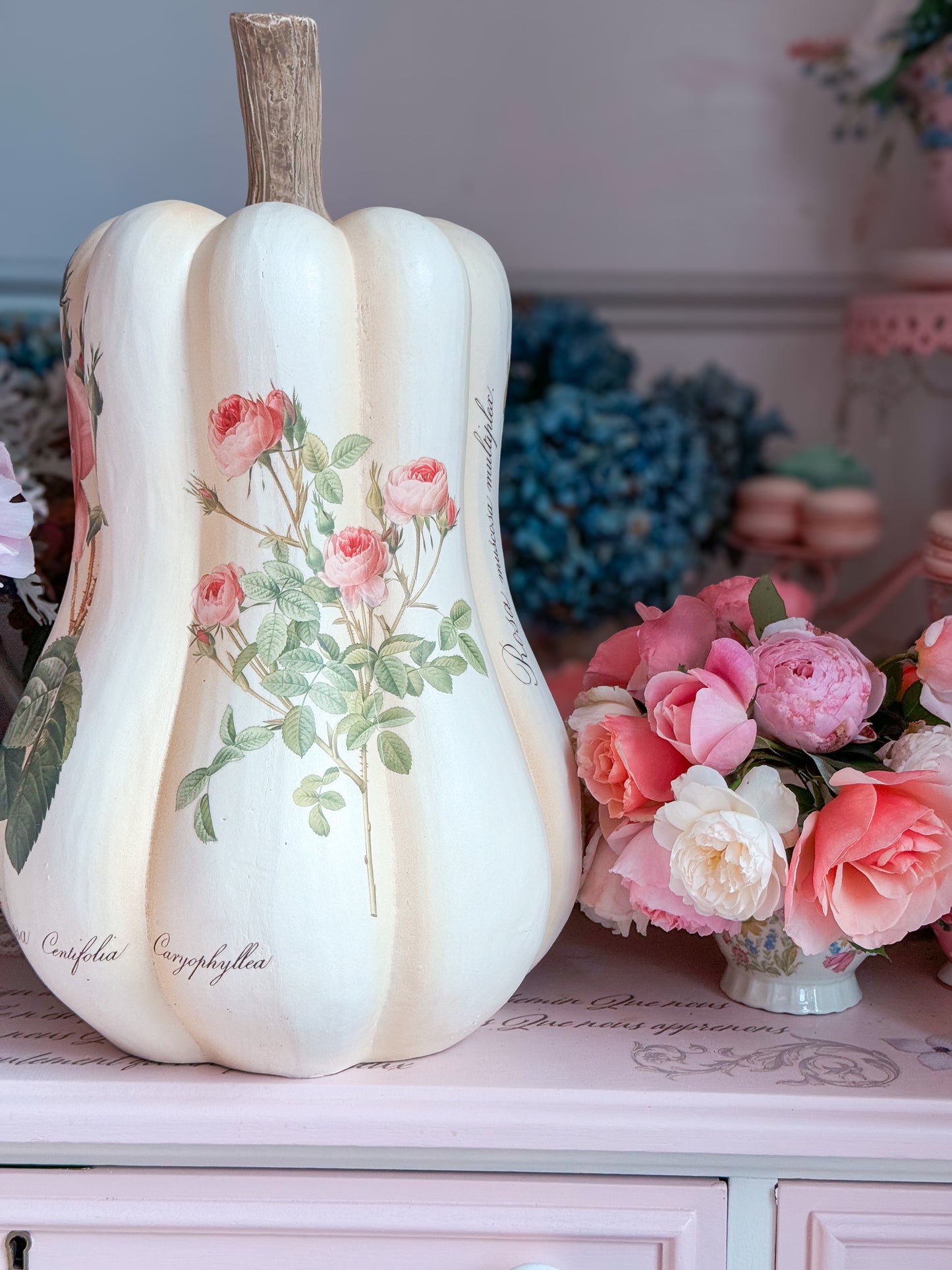 PRE-ORDER: Bespoke Redoute Roses Autumn Pumpkin Gourd with all Pink Roses