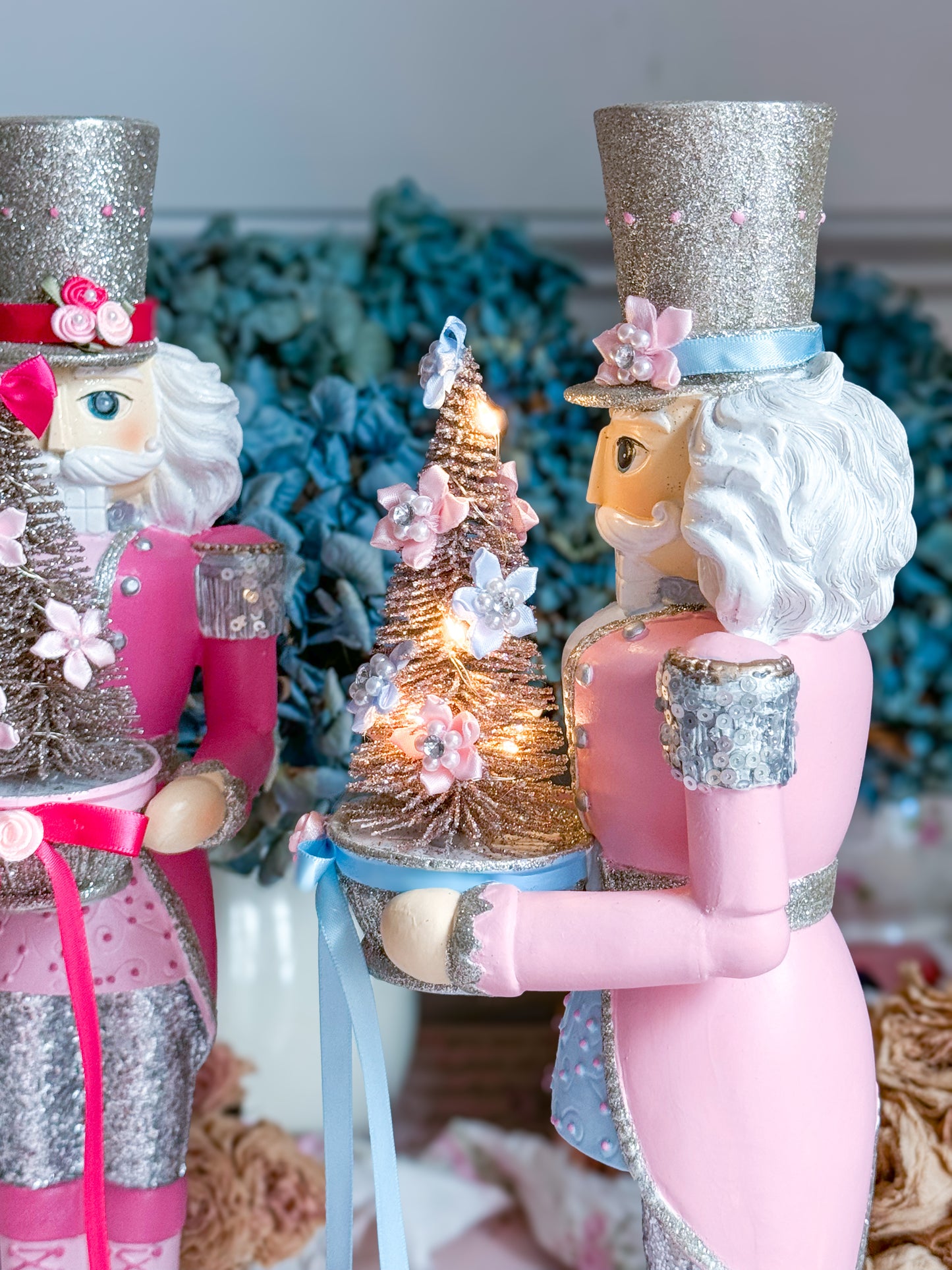 Bespoke Hand Painted Pink and Blue LED light up Nutcracker Bundle