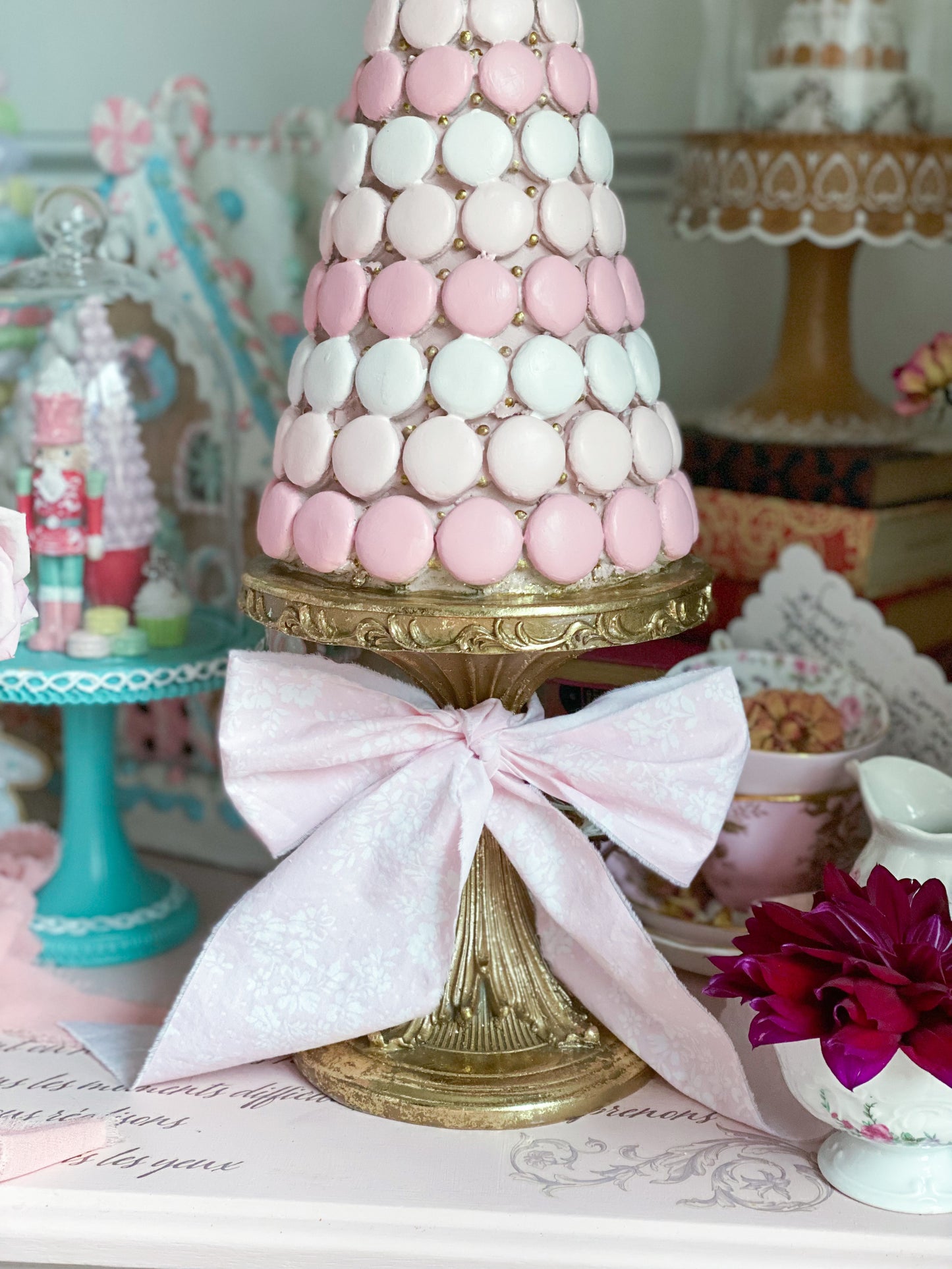 Bespoke Hand Painted Pink and White Ombré Macaron Tree