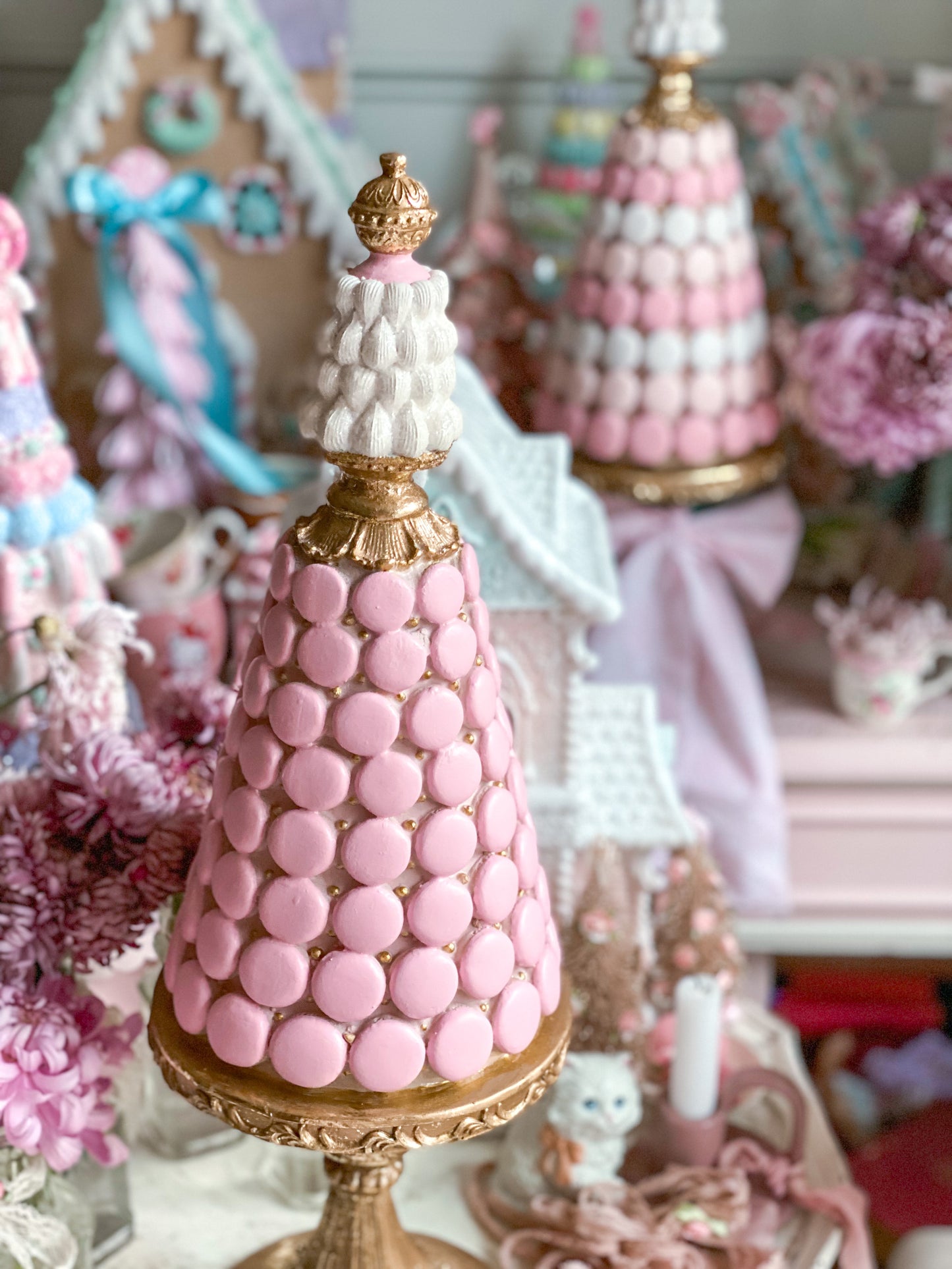 Bespoke Hand Painted Pink, White and Gold Macaron Tree
