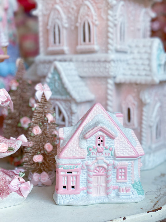 Bespoke Petite Pastel Pink Christmas Village Toy Shop Pre-order