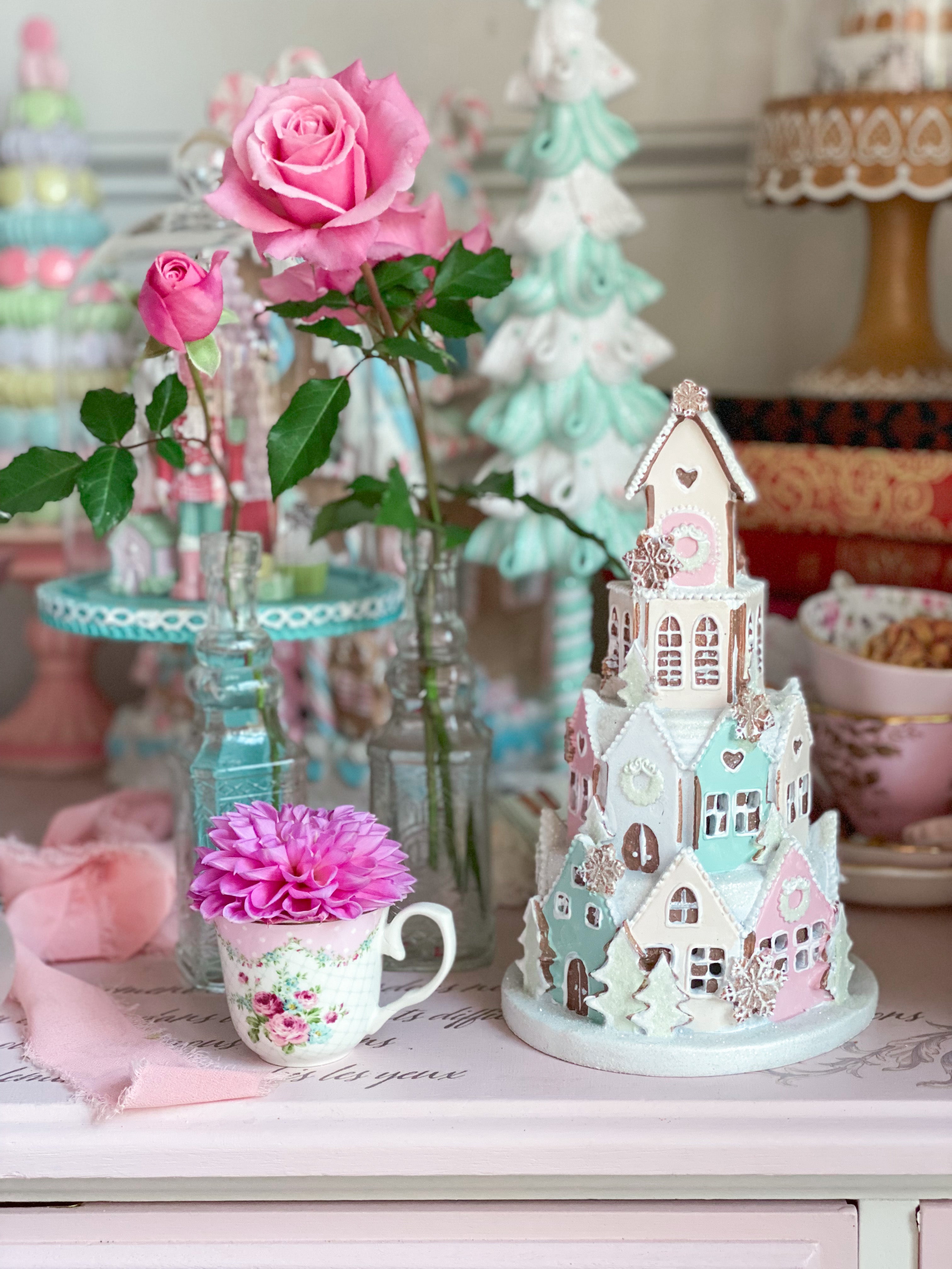 Pink Gingerbread Sugar Castle Pastel lights purchases up pinkmas