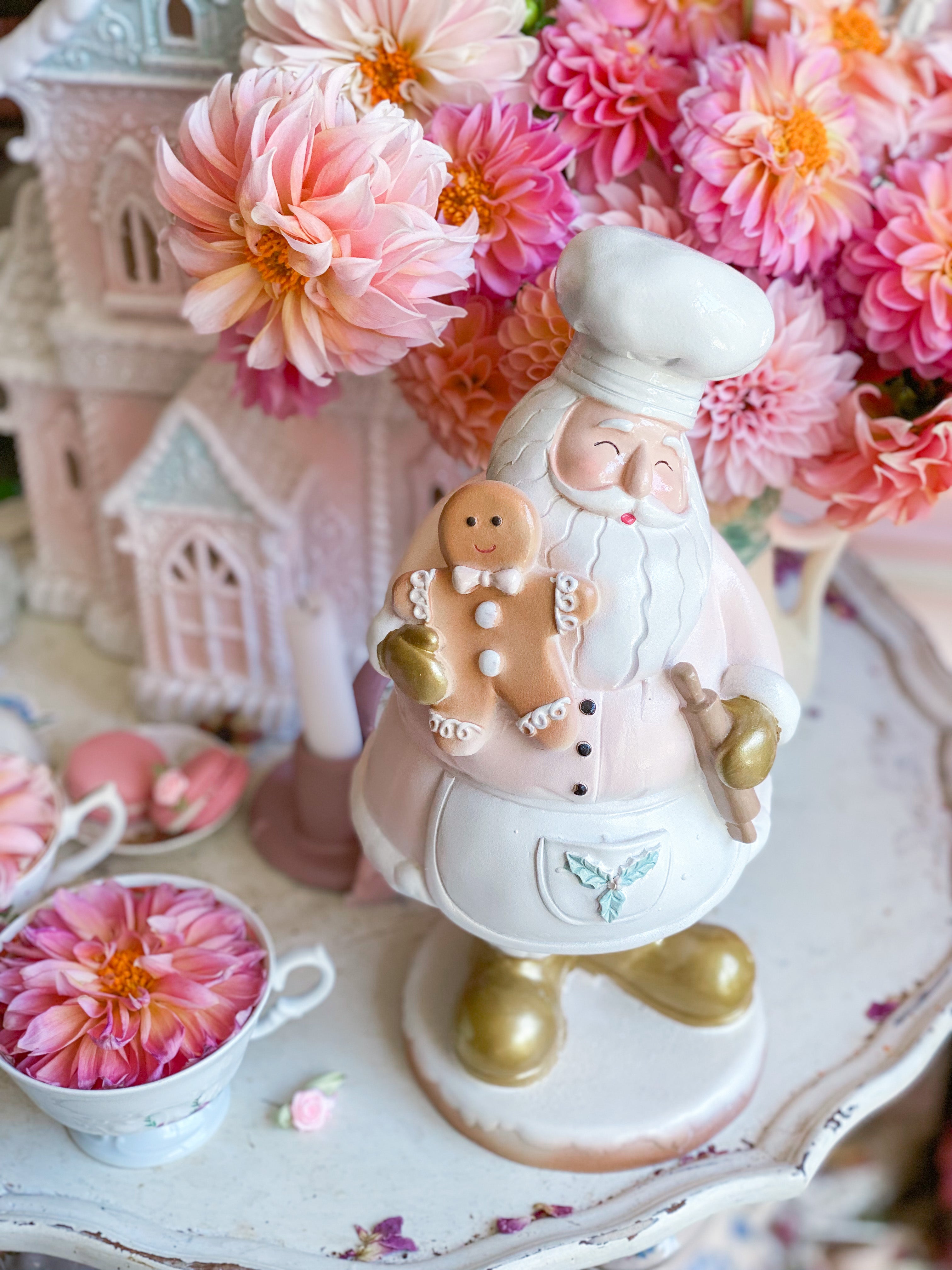 17” Pastel pink sale Santa with gingerbread