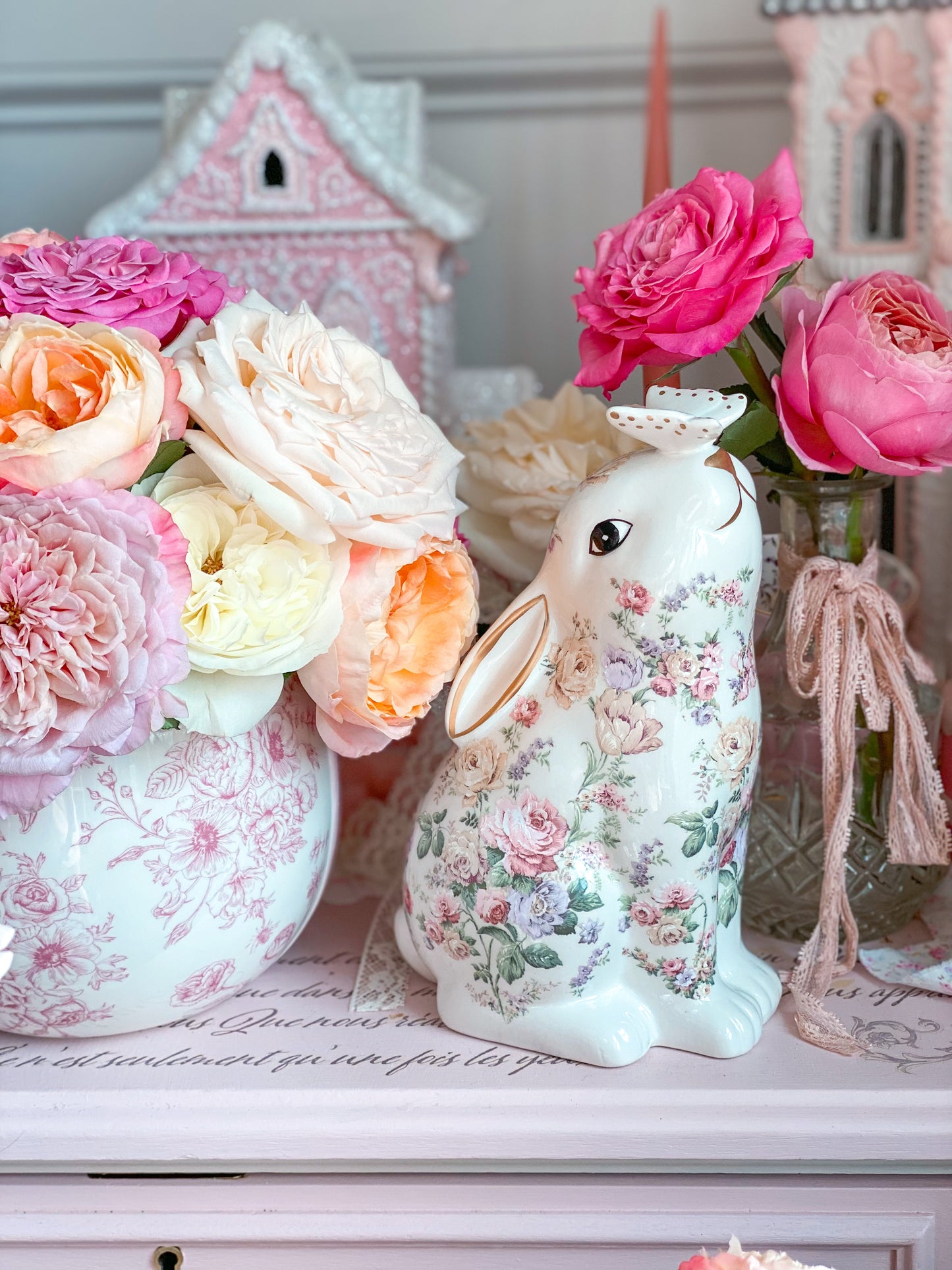 Bespoke Shabby Chic Pastel Floral Easter Bunny with Butterfly