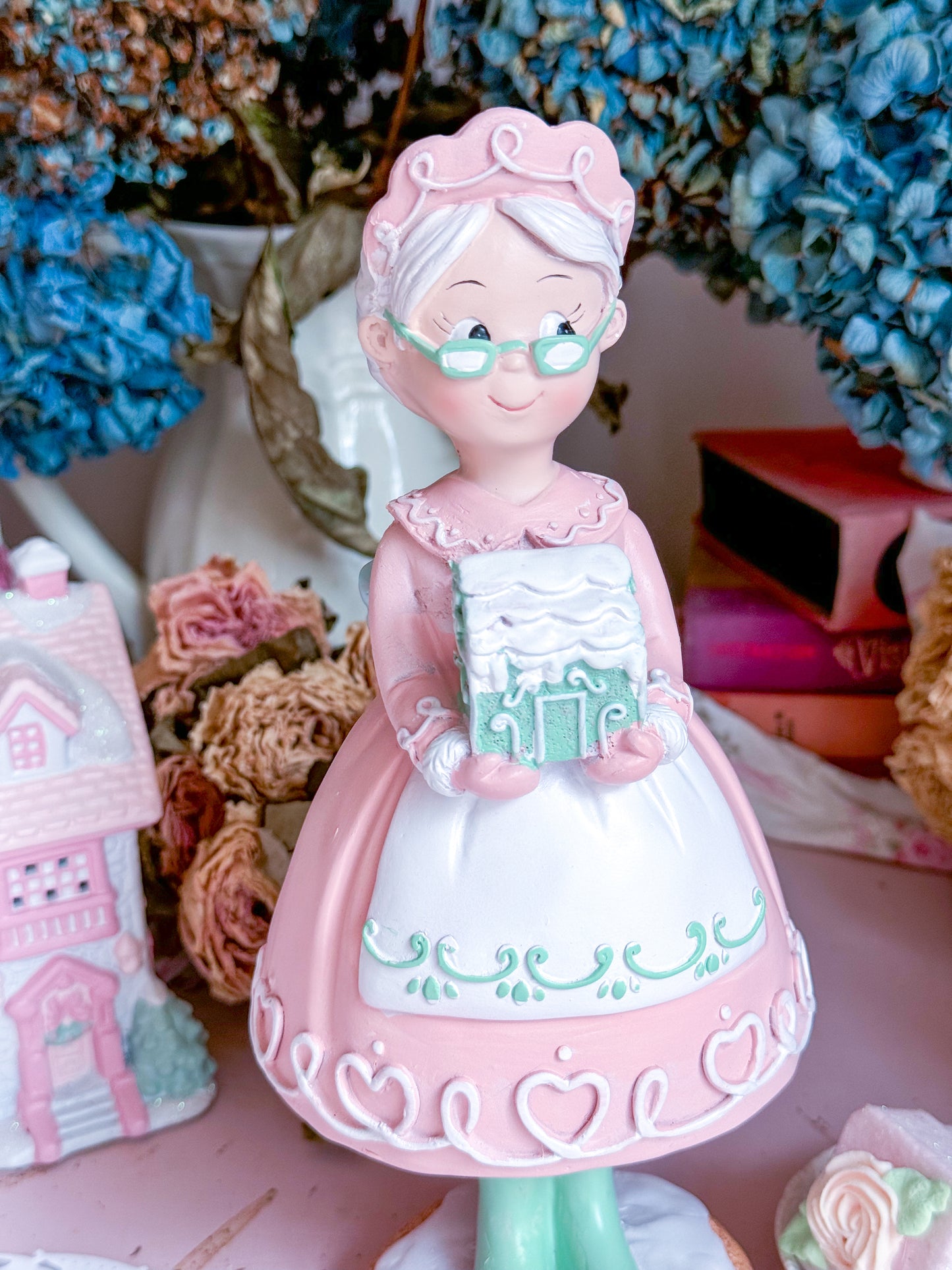 Pastel Pink & Mint Green Mrs Claus Figurine