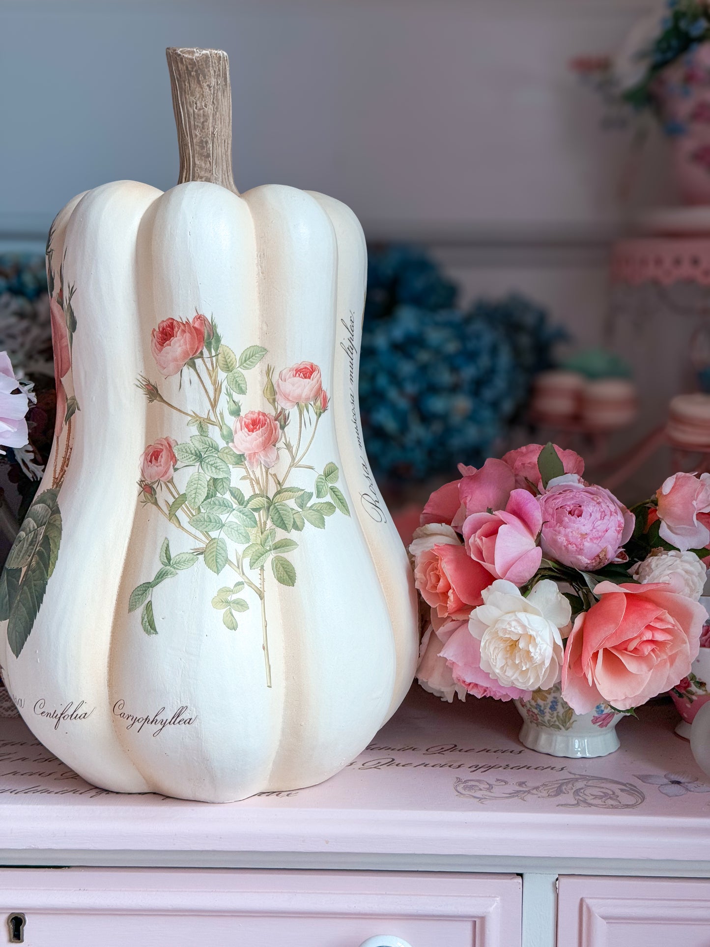 PRE-ORDER: Bespoke Redoute Roses Autumn Pumpkin Gourd with all Pink Roses