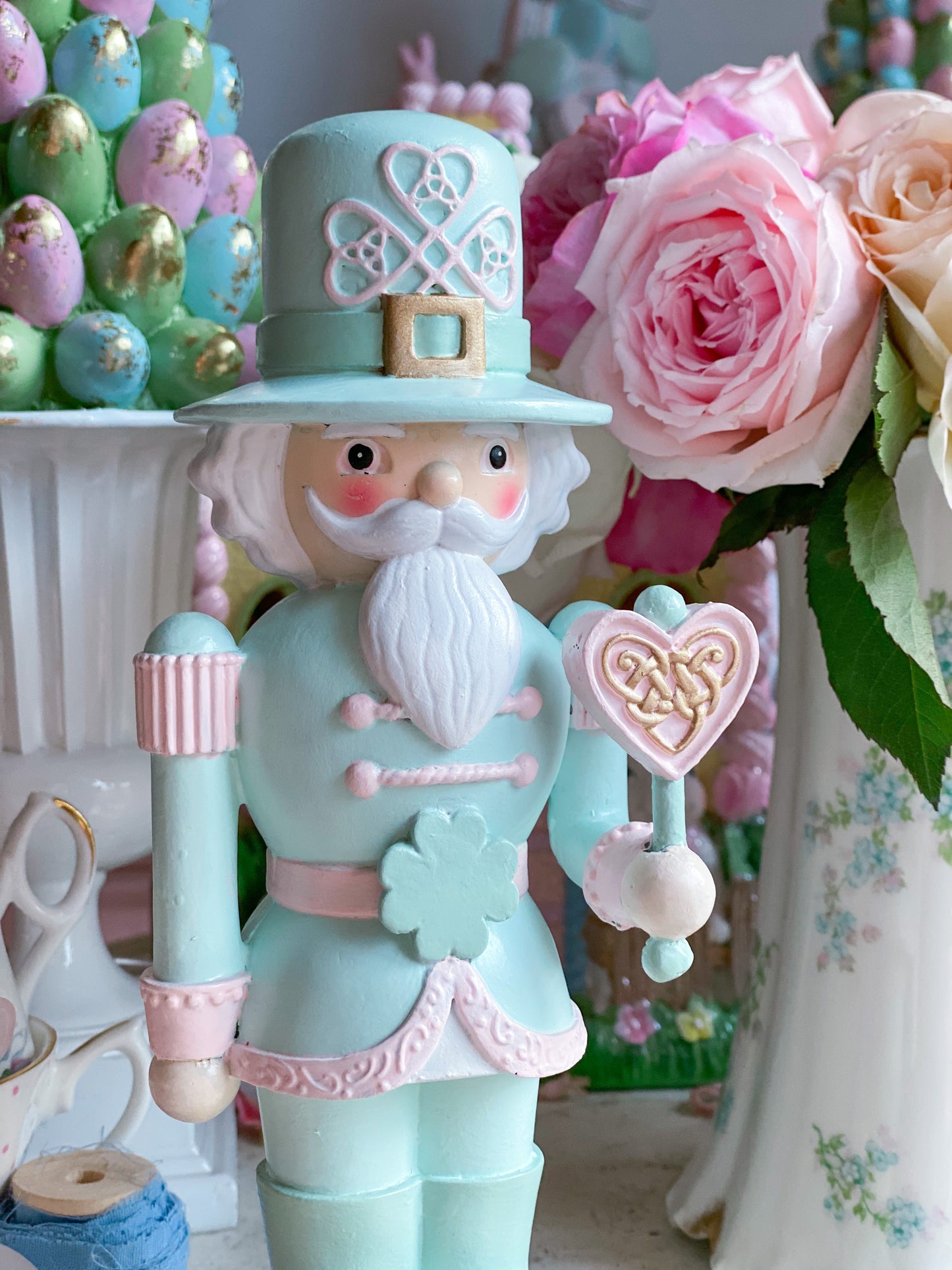 Bespoke Pastel Mint Green and Pink St Patrick’s Day Leprechaun Nutcracker