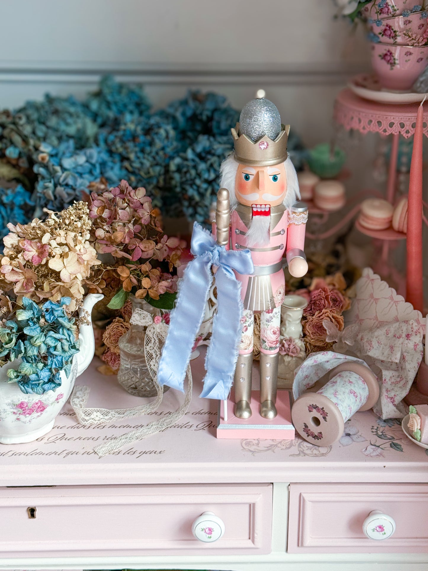 Bespoke Pink Nutcracker with Shabby Chic Floral Pants a la LoveShackFancy