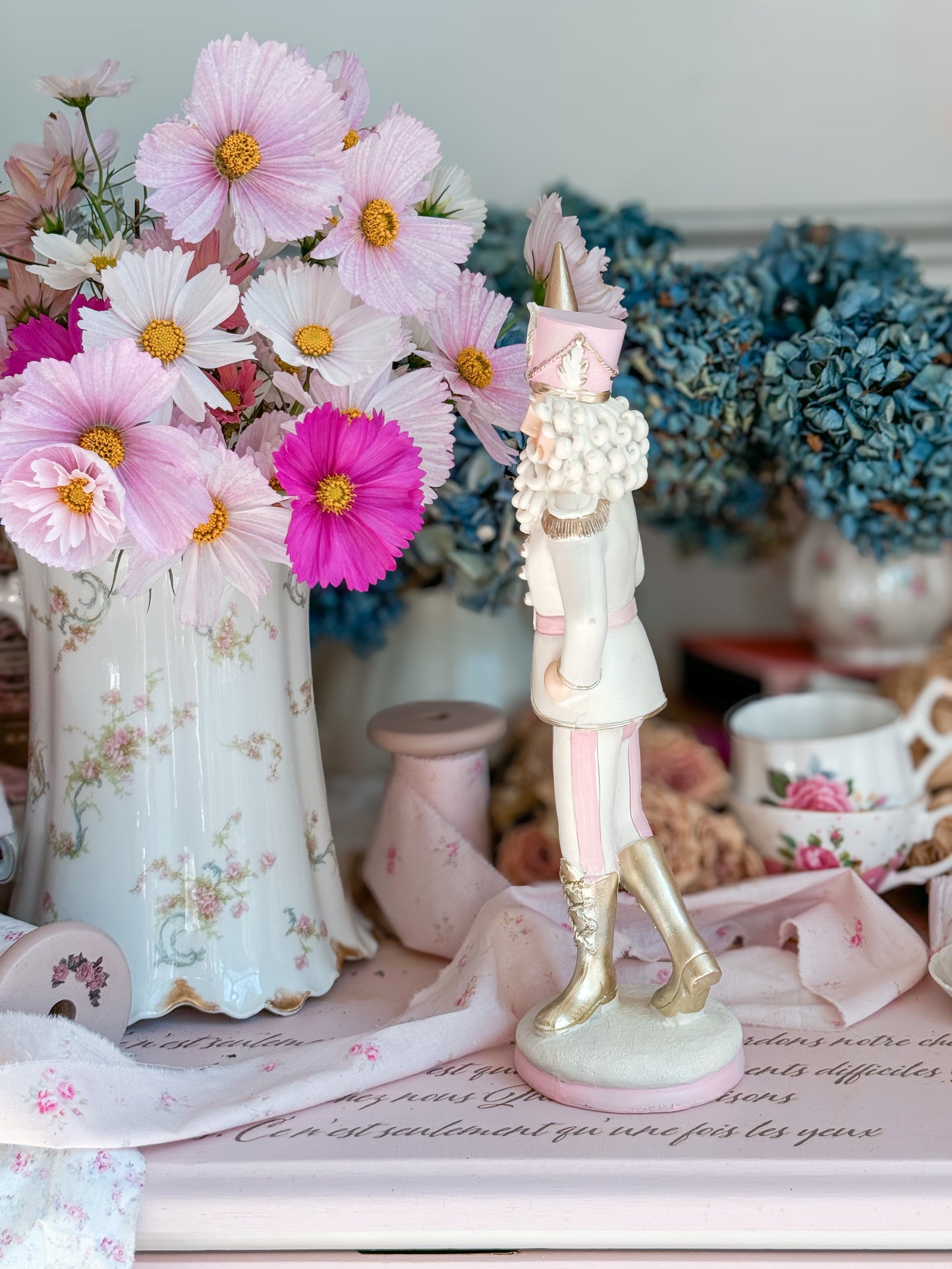 Pastel Pink, White and Gold Coquette Nutcracker Figurine