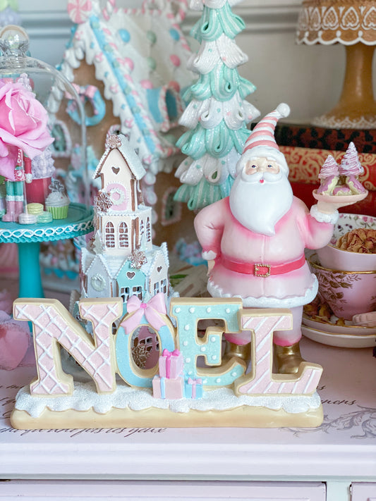 Bespoke Noel Gingerbread Sign w/ pink bow & packages