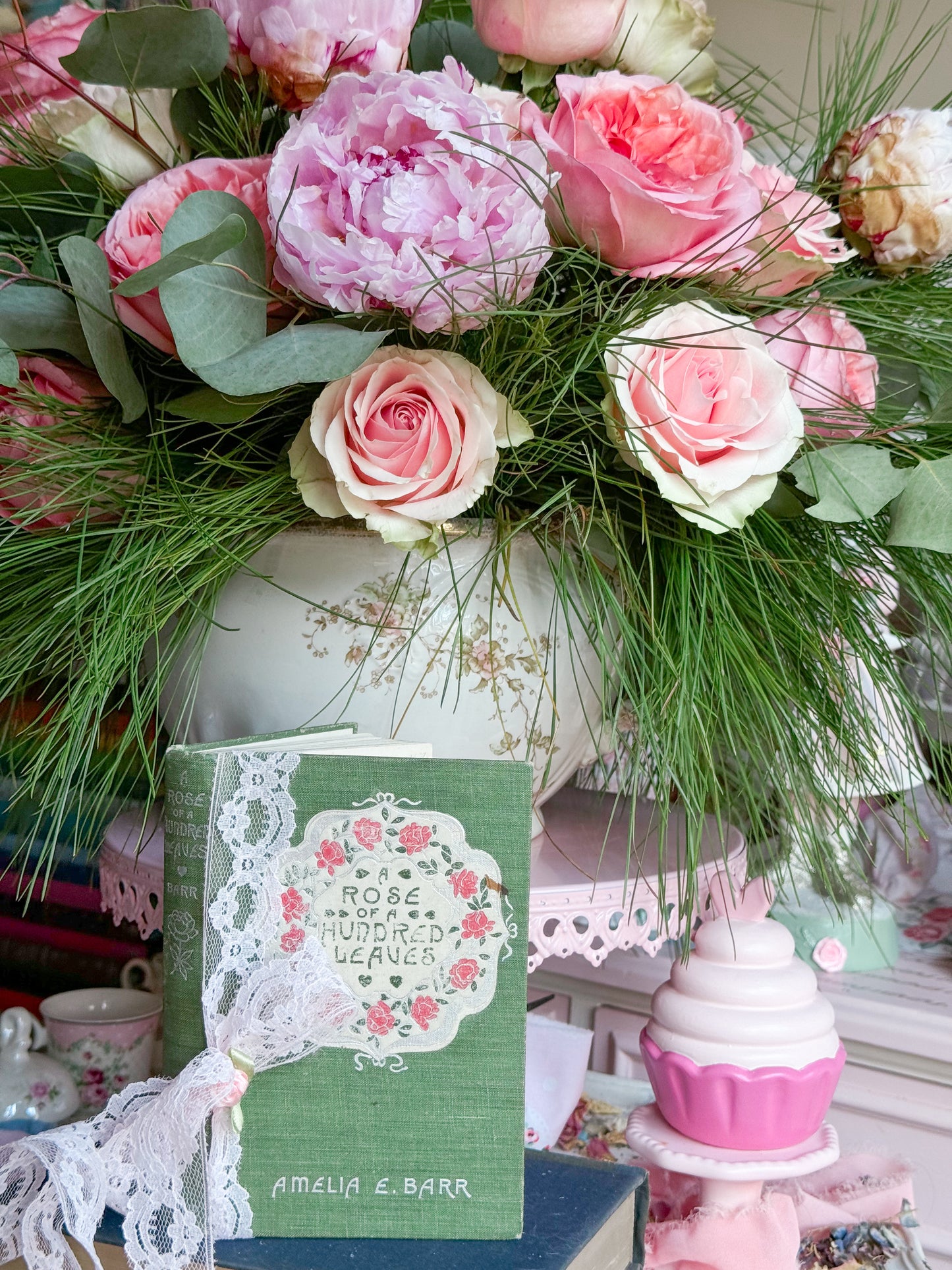 A Rose of A Hundred Leaves with Pink Rose Wreath Garland; First Edition