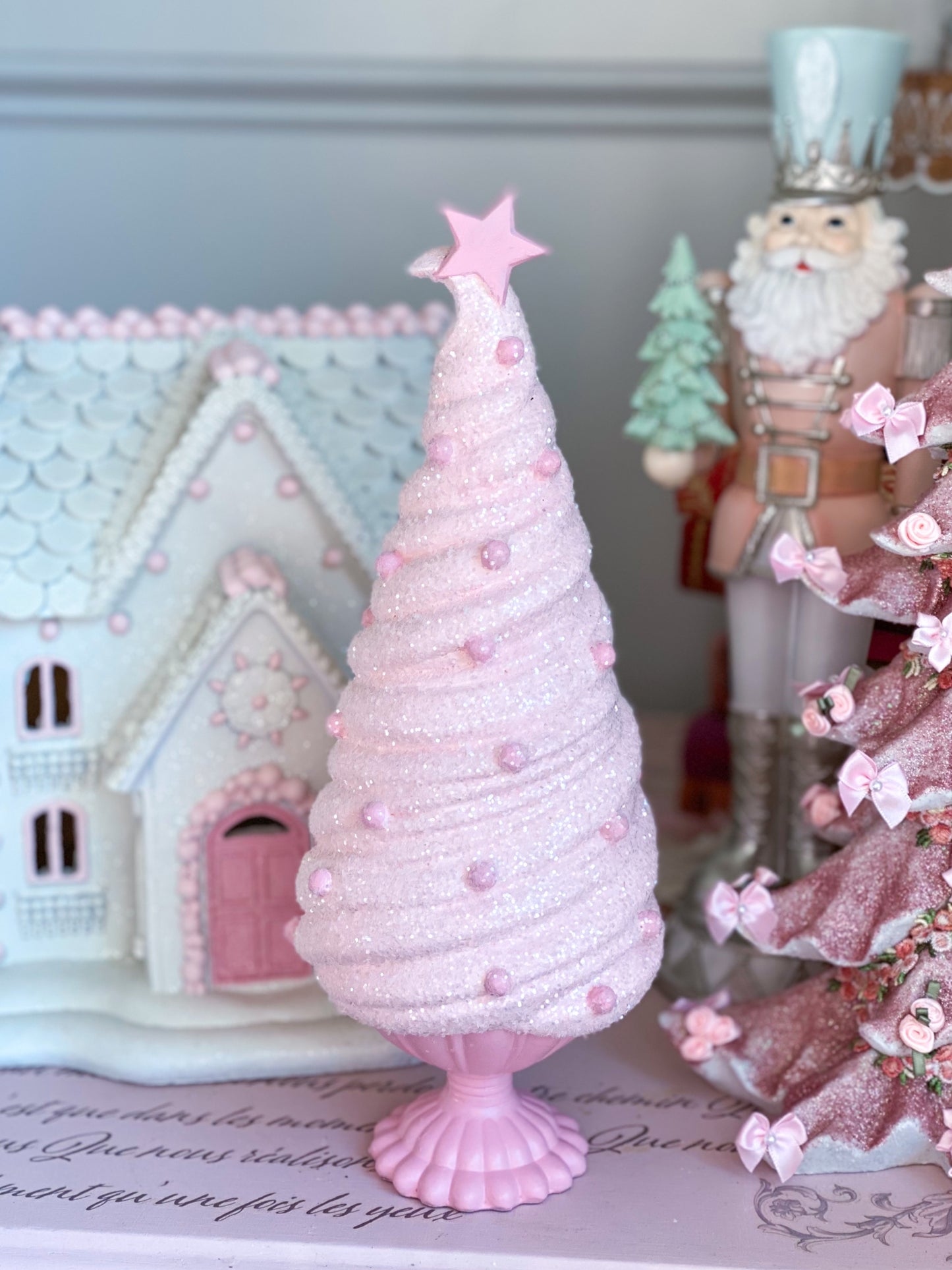 Bespoke Pastel Pink Glitter Ice Cream Sundae Christmas Tree