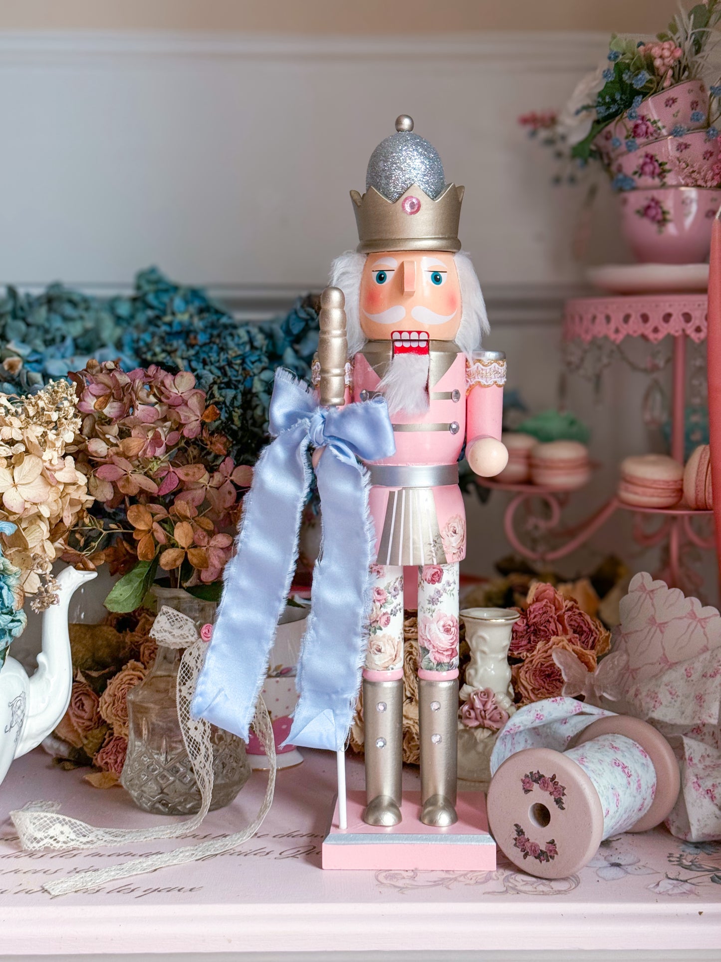 Bespoke Pink Nutcracker with Shabby Chic Floral Pants a la LoveShackFancy