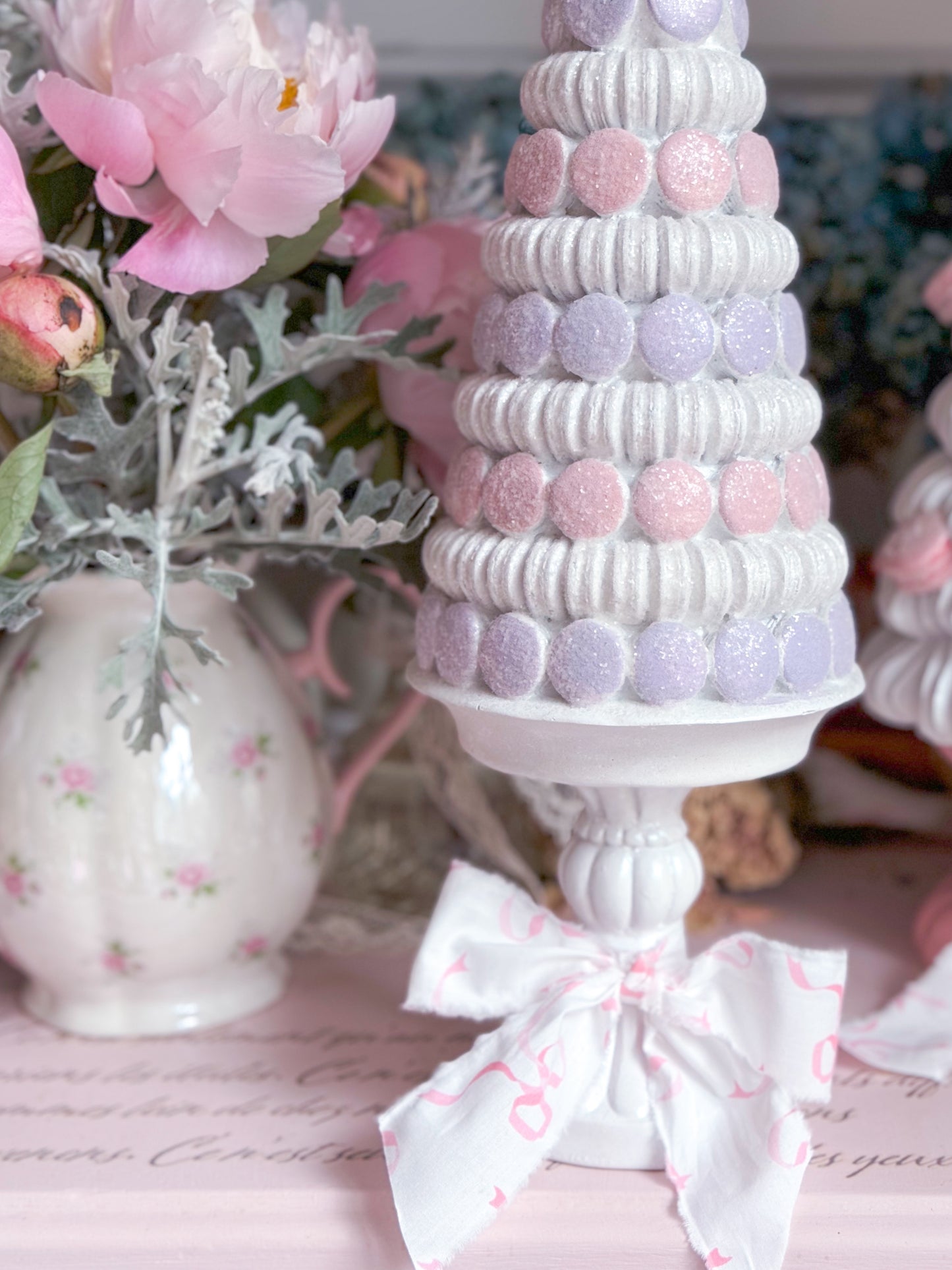 Pastel Lilac and Pink Macaron Tree with Pastel Bow