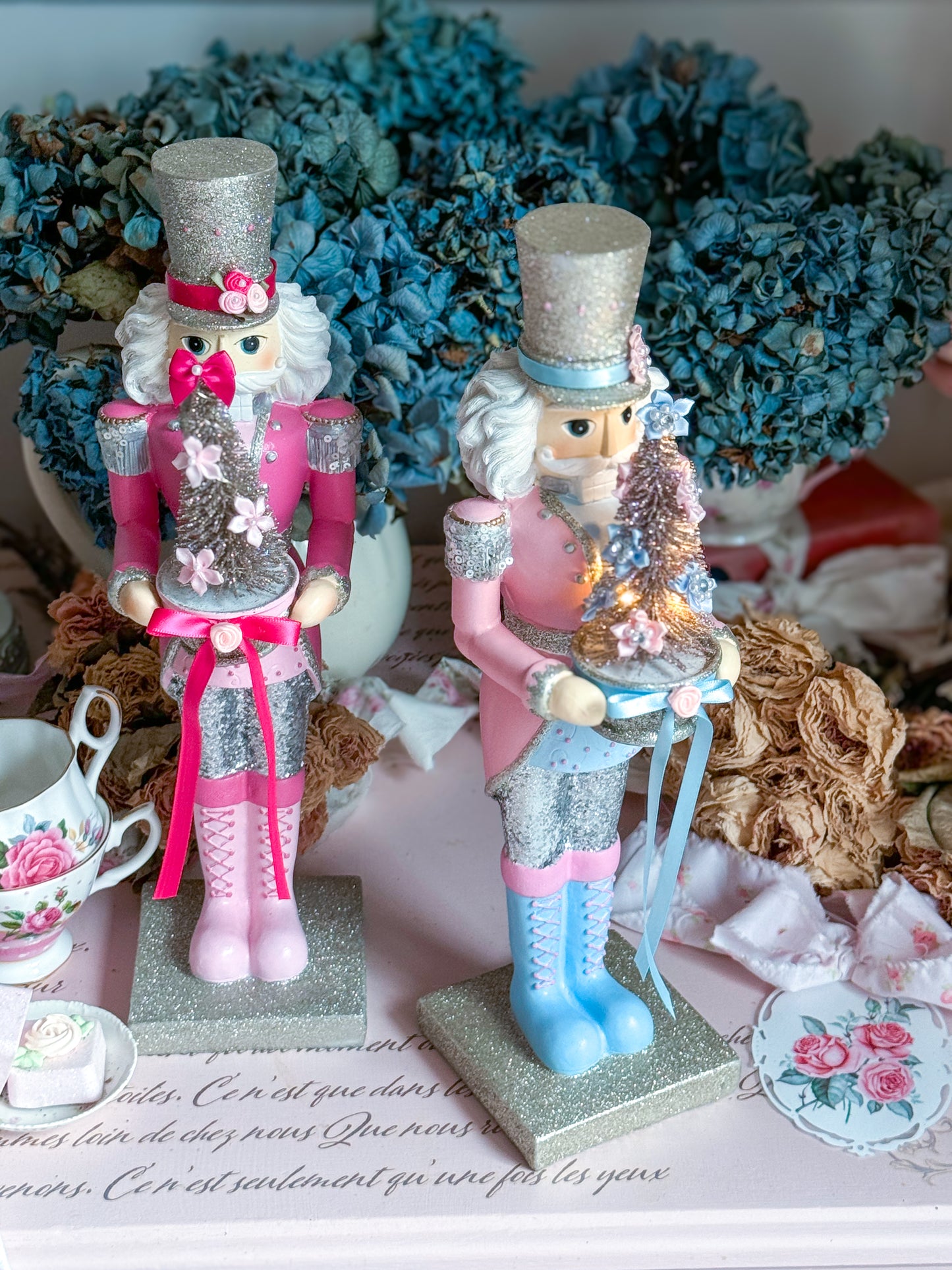 Bespoke Hand Painted Pink and Blue LED light up Nutcracker Bundle