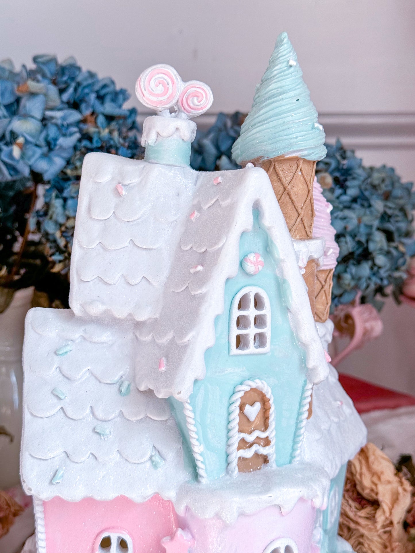 Pastel Pink, Blue and Purple LED light up Gingerbread Christmas Castle Cake