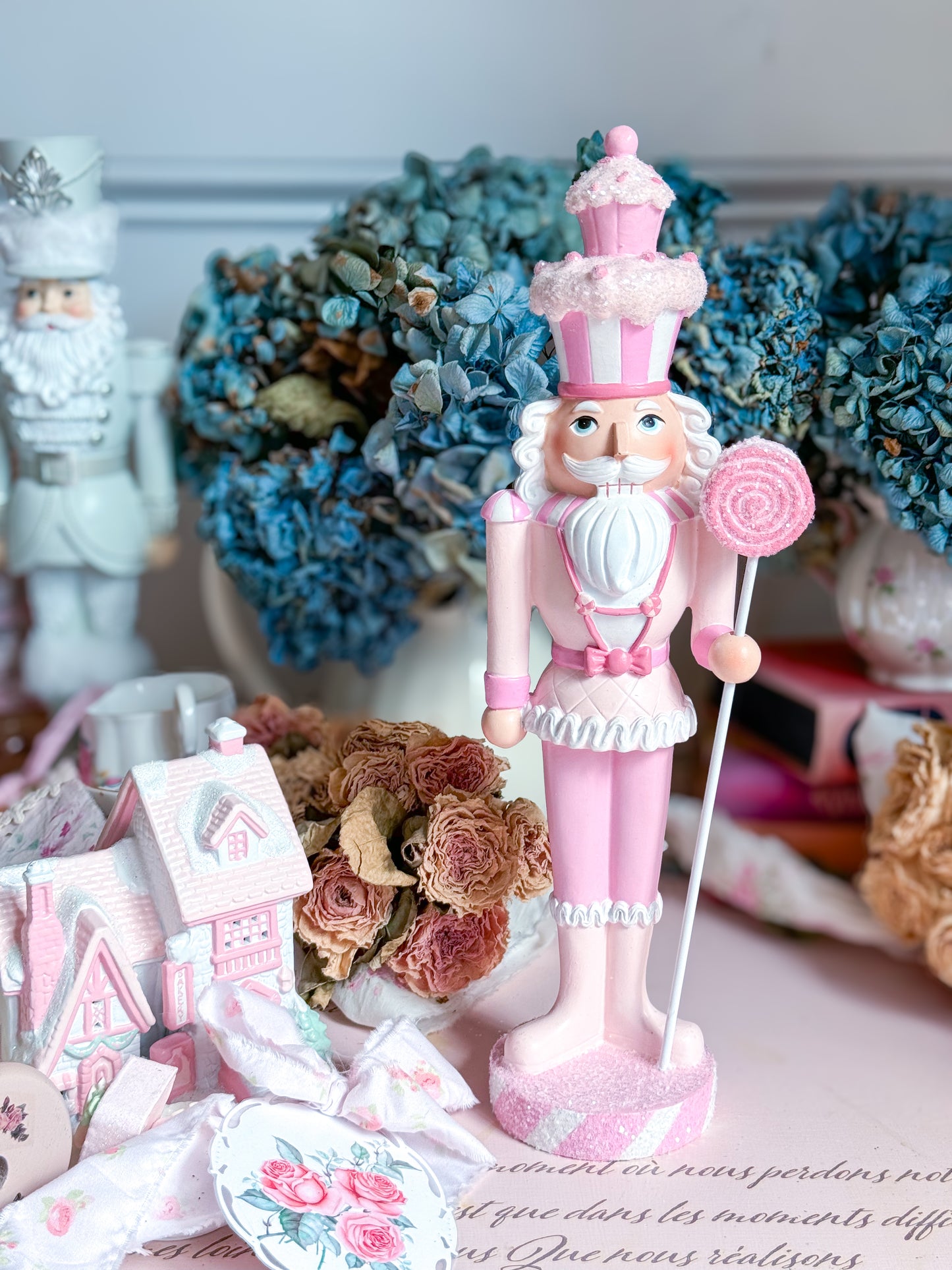 GLOW-UP COMMISSION: Pastel Pink and White Sweet Shoppe Candy Land Nutcracker holding Lollipop Staff