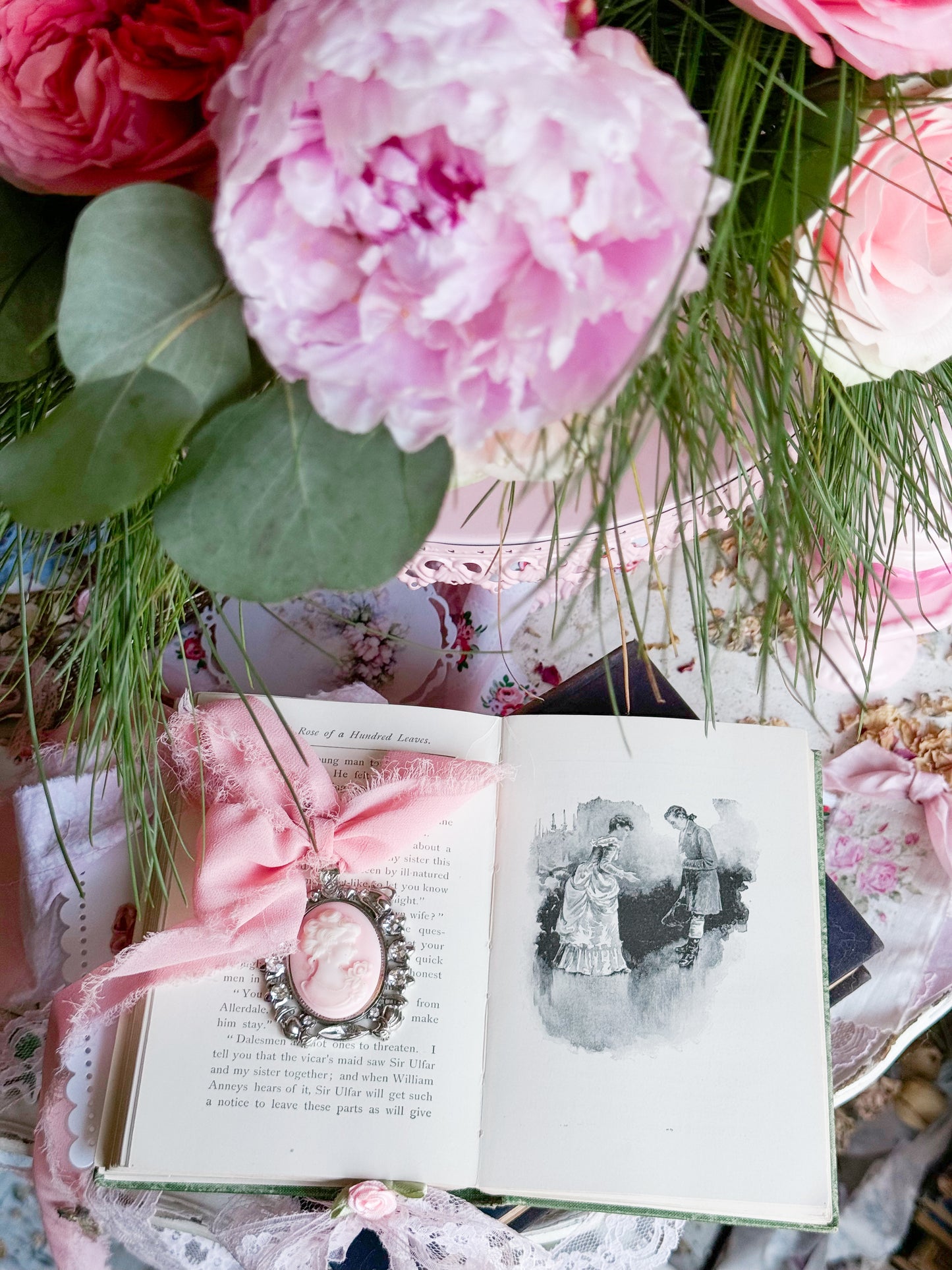 A Rose of A Hundred Leaves with Pink Rose Wreath Garland; First Edition