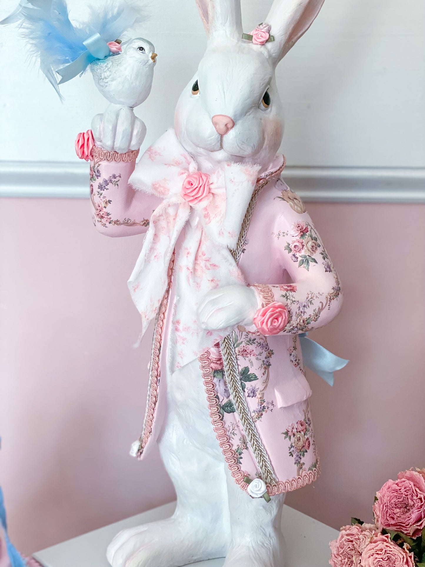 Bespoke Pastel Pink Rococo French Dandy Bunny with Brocade Style Jacket