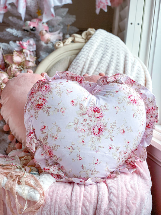 Shabby Chic Pastel Pink Floral Heart Throw Pillow