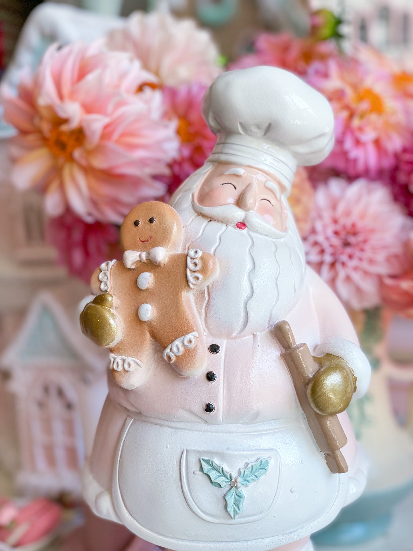 Pink Pastel Baking Santa with Gingerbread Man