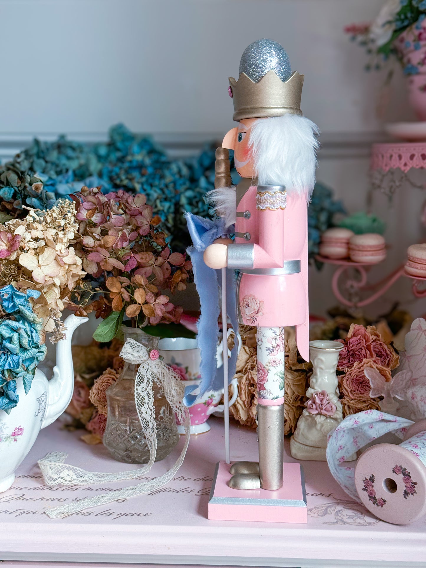 Bespoke Pink Nutcracker with Shabby Chic Floral Pants a la LoveShackFancy