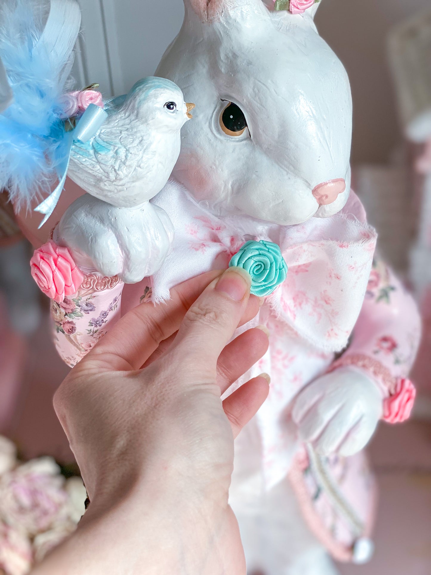 Bespoke Pastel Pink Rococo French Dandy Bunny with Brocade Style Jacket