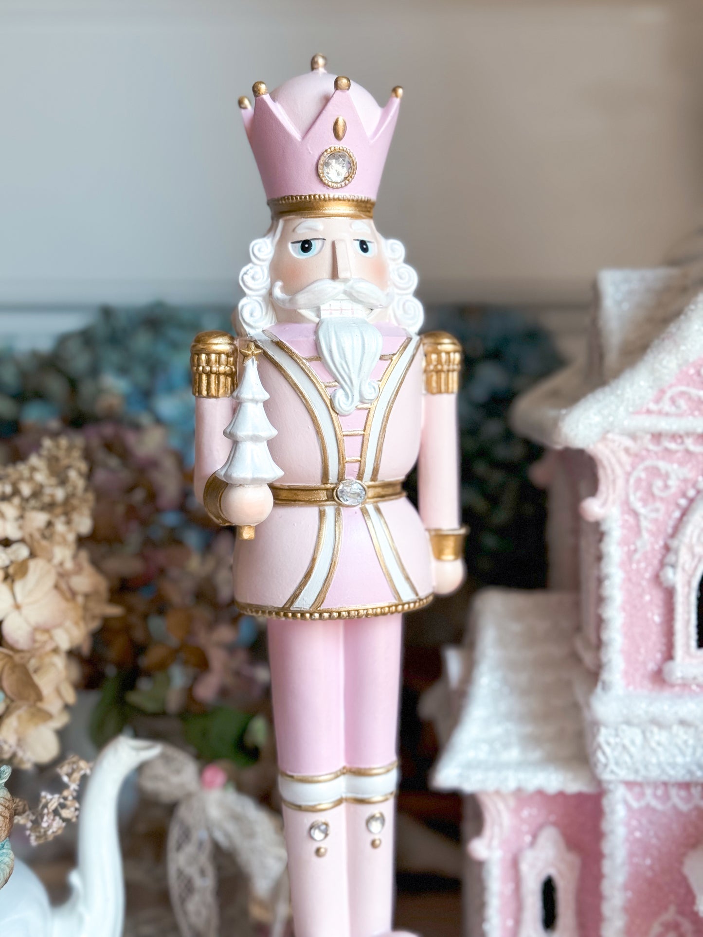 Bespoke Hand Painted Pastel Pink, White & Gold Coquette Nutcracker