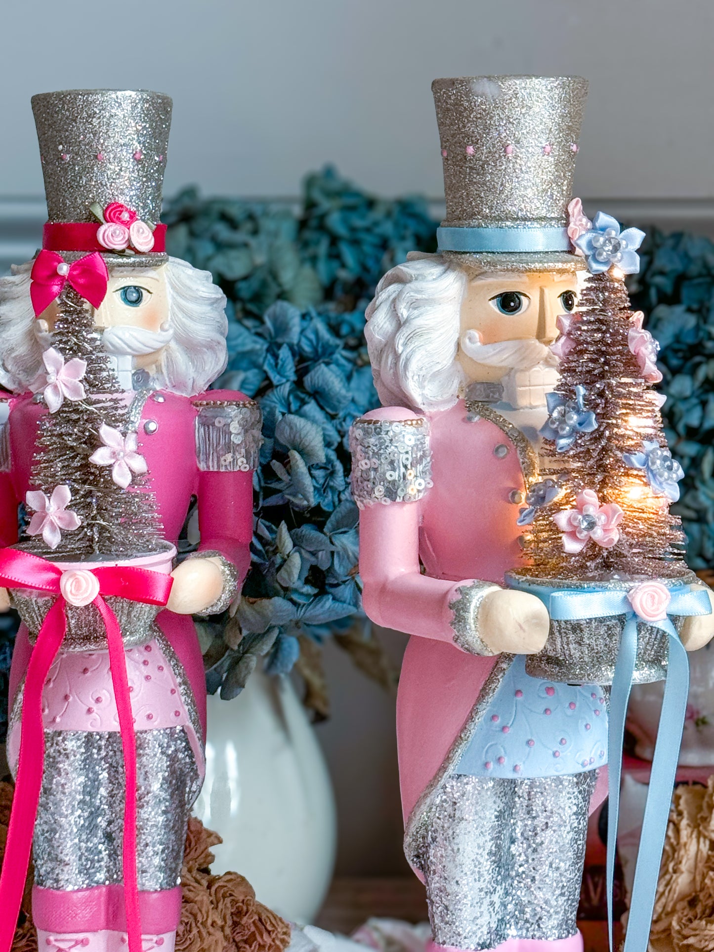 Bespoke Hand Painted Pink and Blue LED light up Nutcracker Bundle