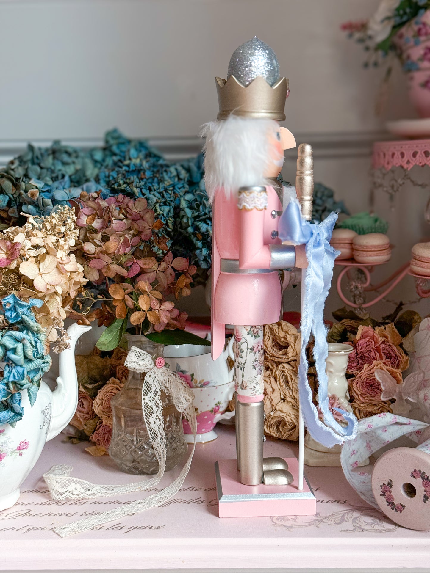 Bespoke Pink Nutcracker with Shabby Chic Floral Pants a la LoveShackFancy