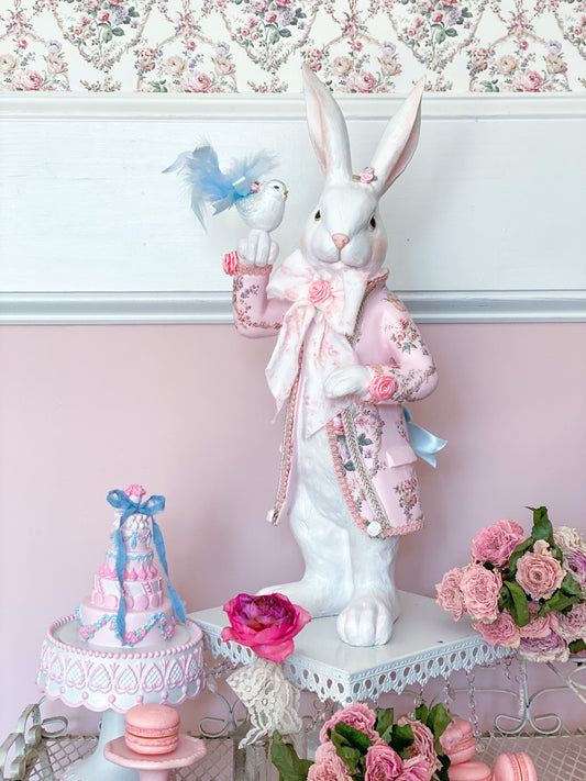 Bespoke Pastel Pink Rococo French Dandy Bunny with Brocade Style Jacket