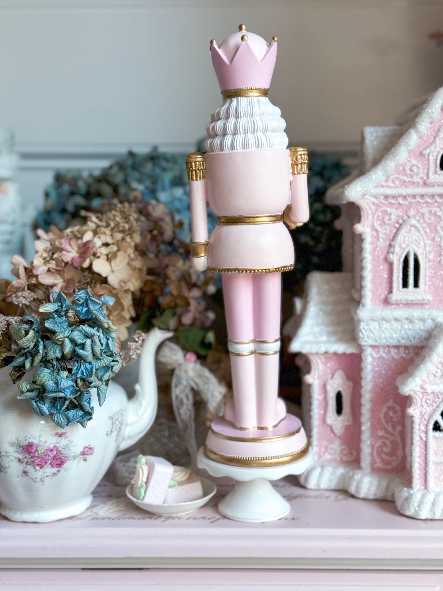 Bespoke Hand Painted Pastel Pink, White & Gold Coquette Nutcracker