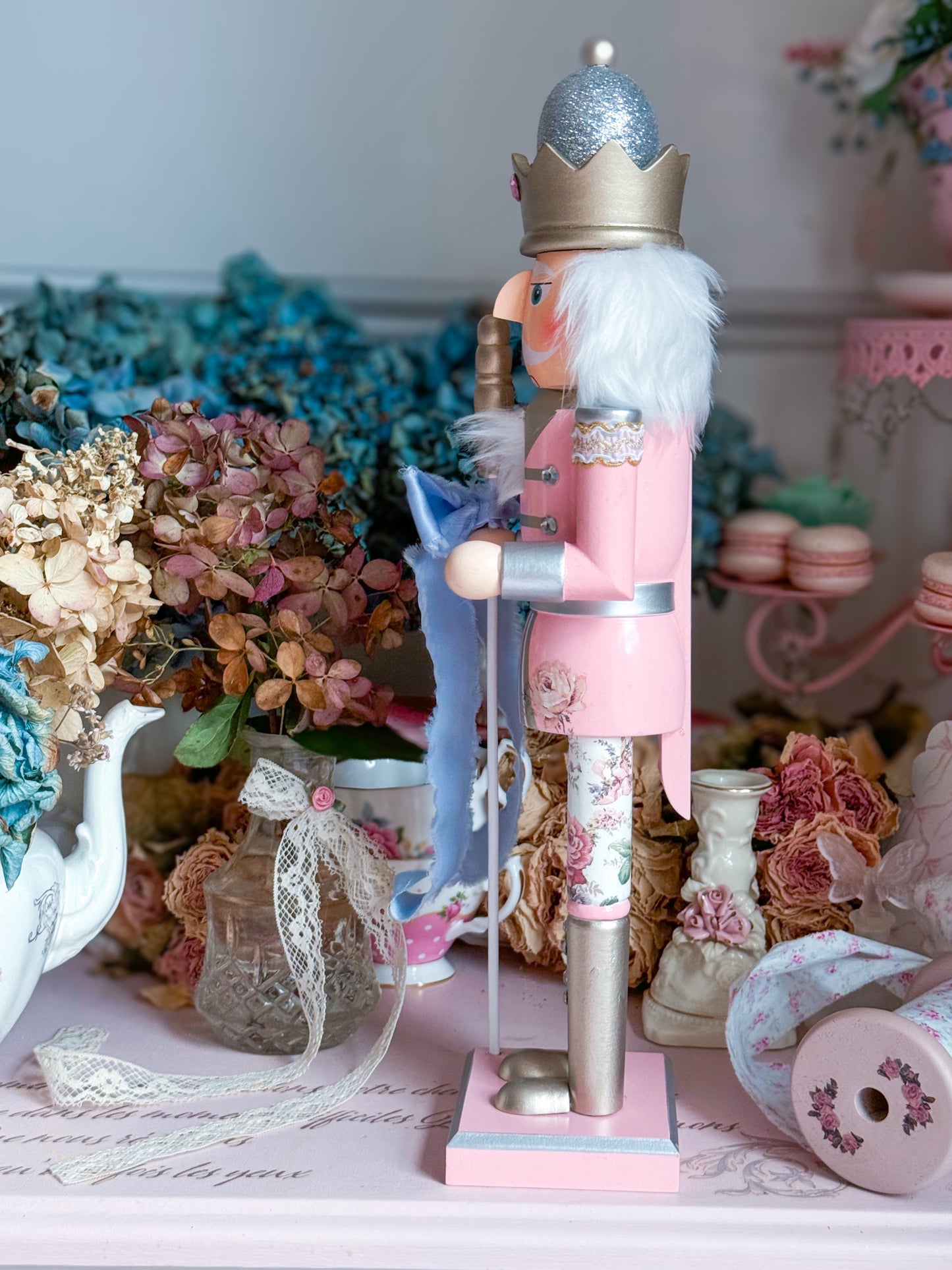 Bespoke Pink Nutcracker with Shabby Chic Floral Pants a la LoveShackFancy