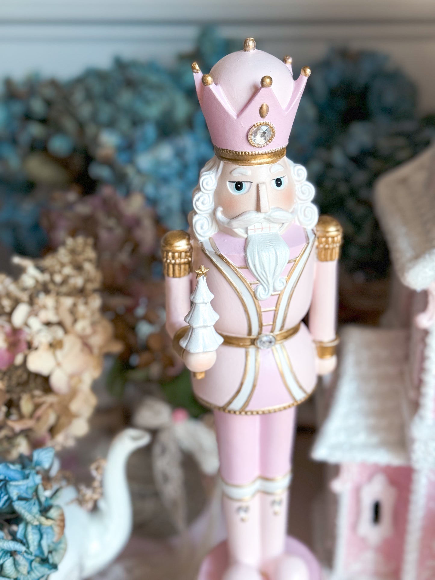 Bespoke Hand Painted Pastel Pink, White & Gold Coquette Nutcracker