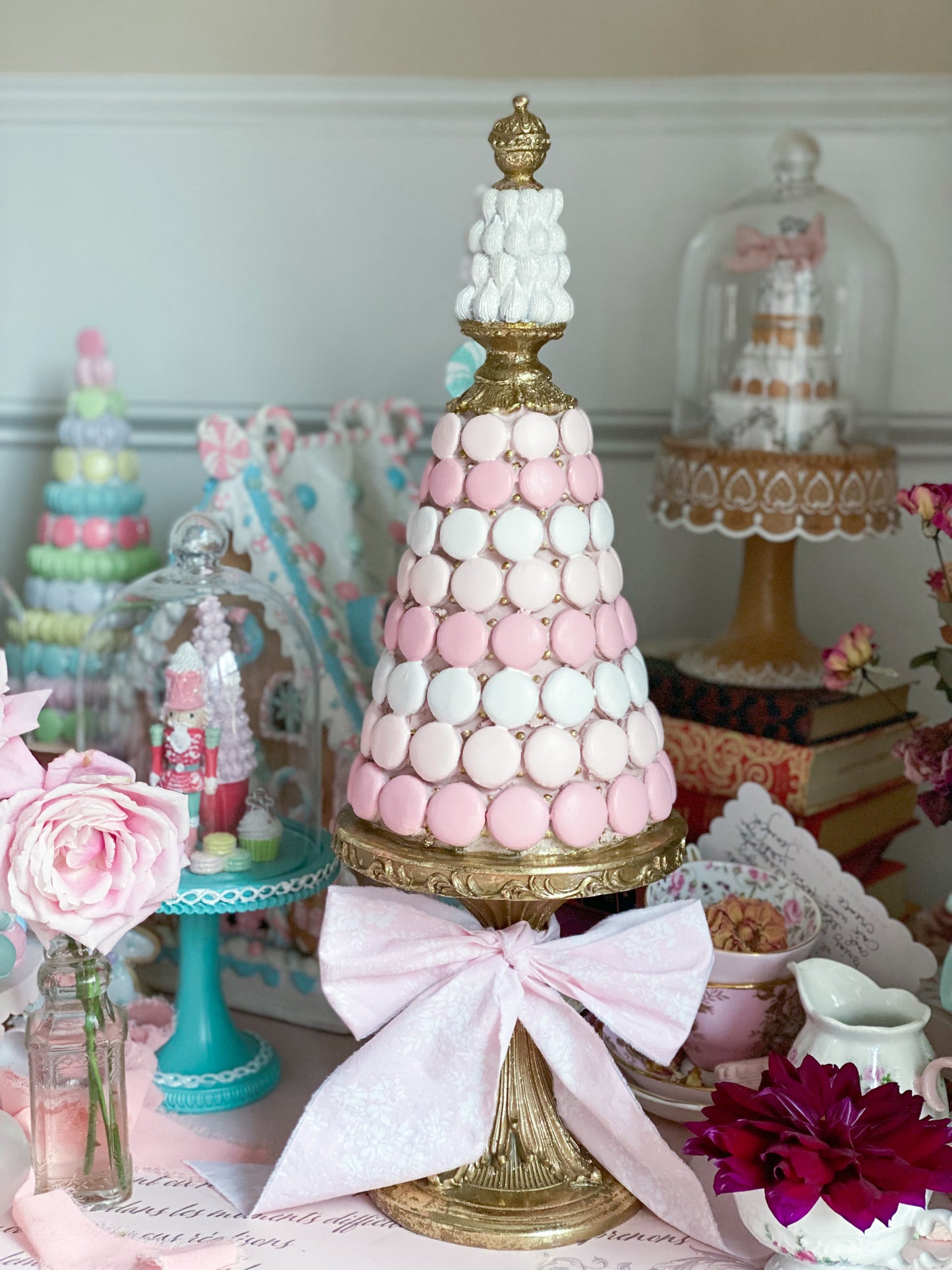 Bespoke Hand Painted Pink and White Ombré Macaron Tree