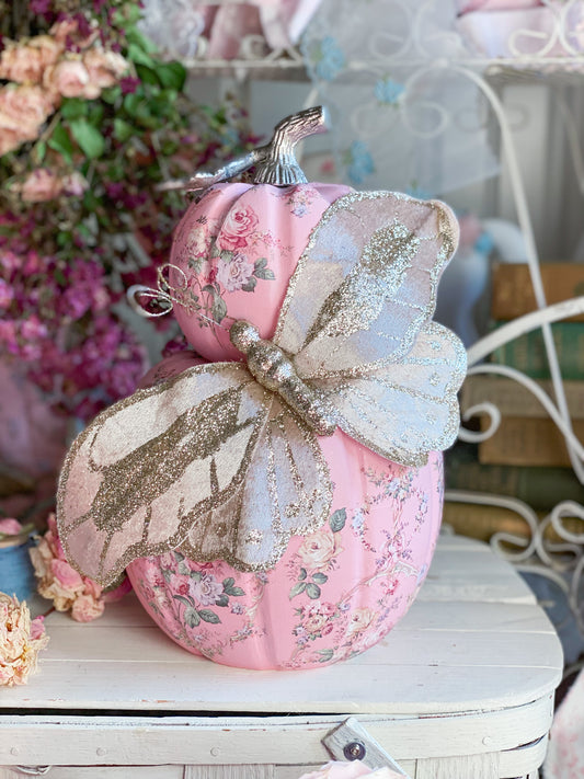 Pink Bespoke Butterfly Double Stacked Pumpkin