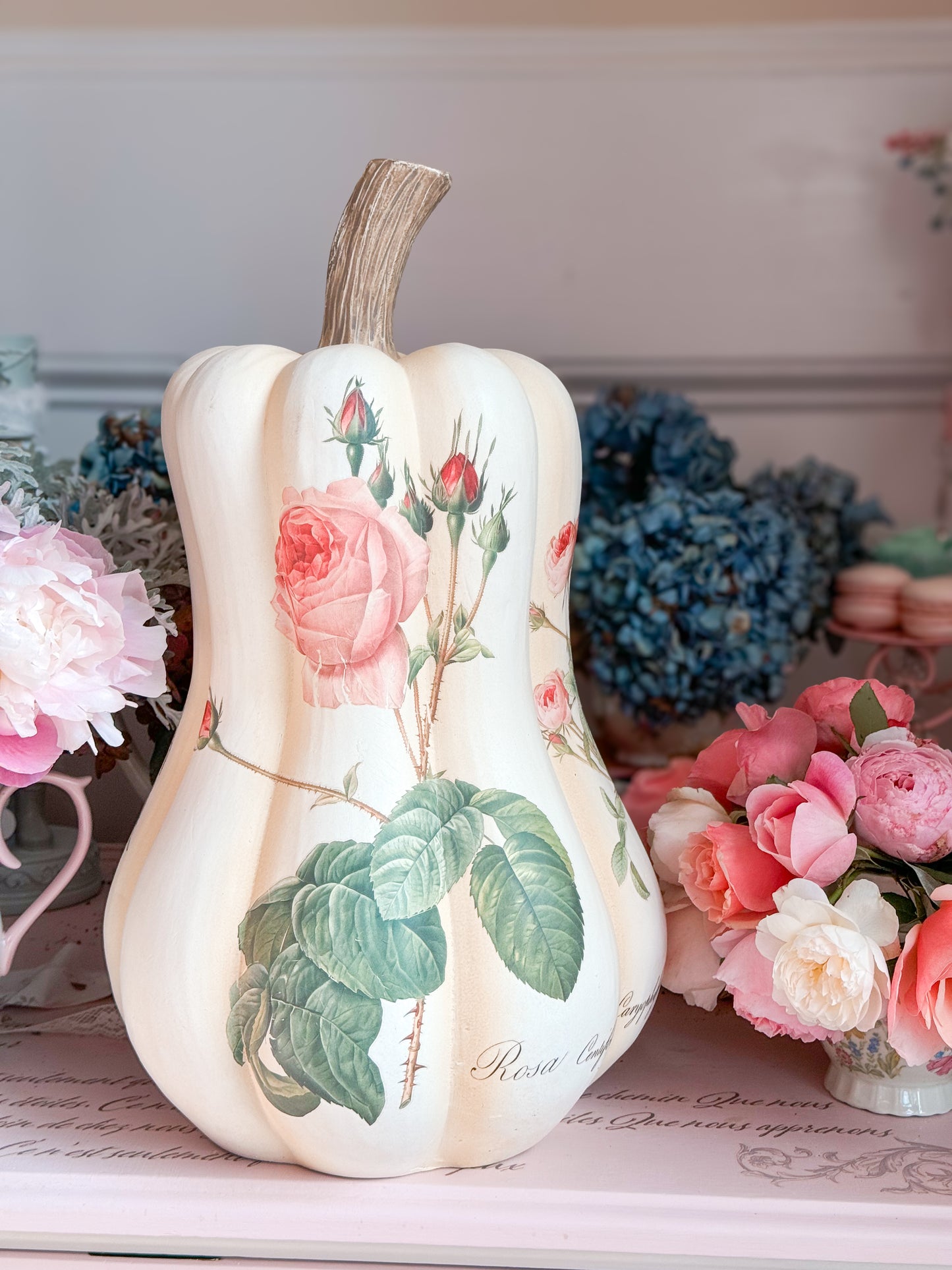 PRE-ORDER: Bespoke Redoute Roses Autumn Pumpkin Gourd with all Pink Roses