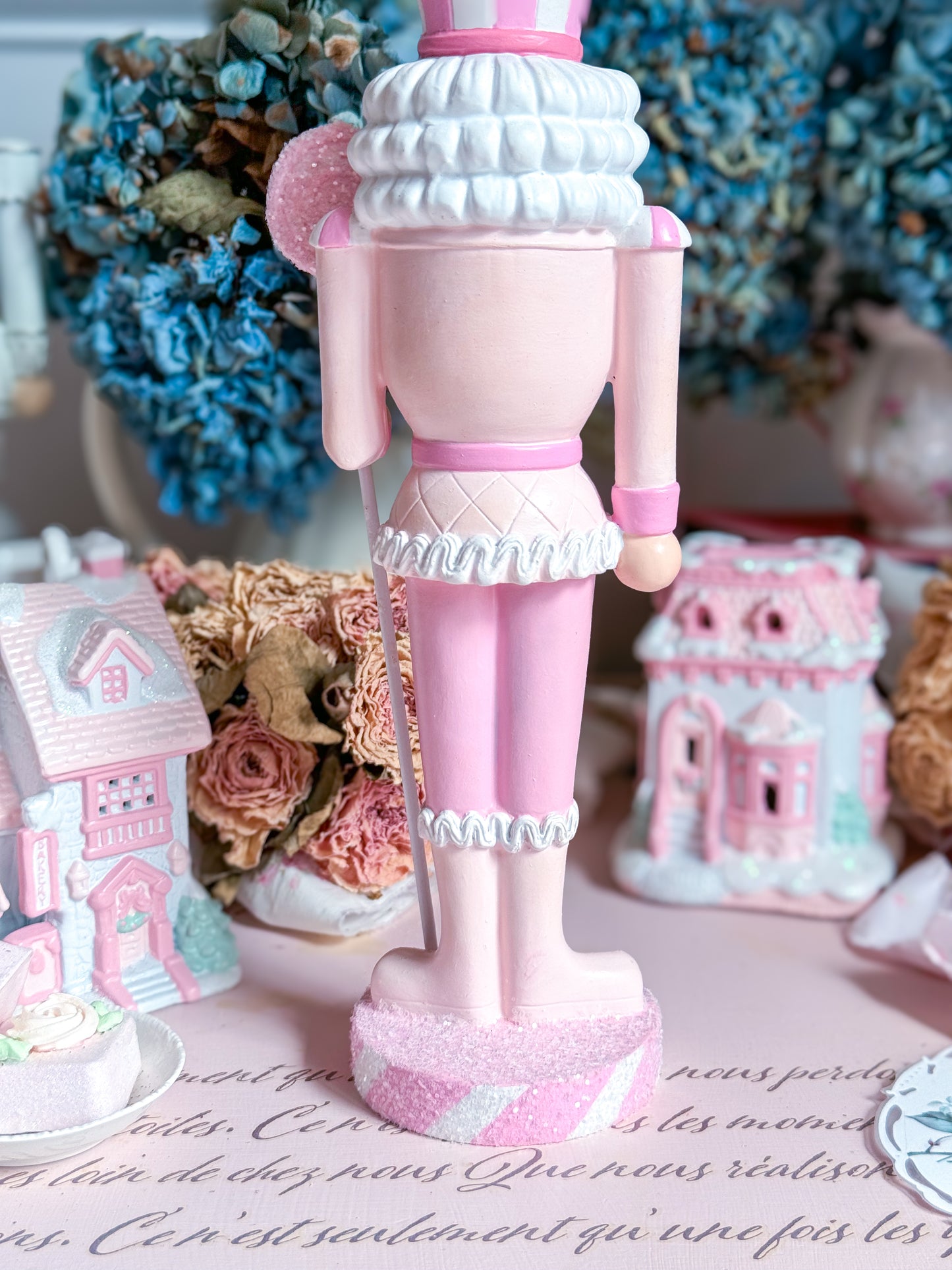 GLOW-UP COMMISSION: Pastel Pink and White Sweet Shoppe Candy Land Nutcracker holding Lollipop Staff