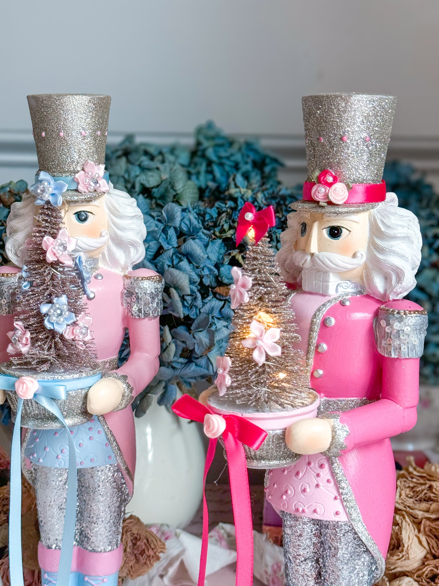 Bespoke Hand Painted Pink and Blue LED light up Nutcracker Bundle