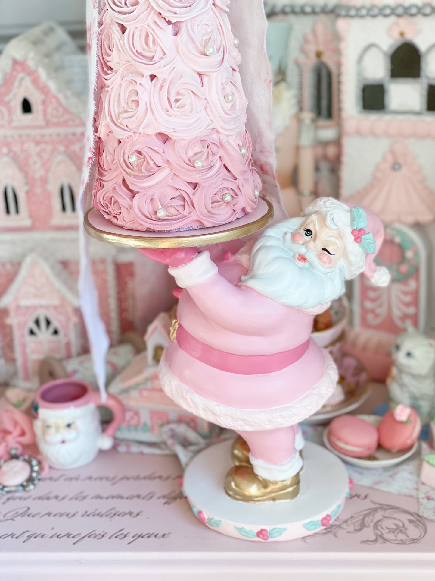 Bespoke Pastel Pink Hand Painted Cheeky Santa Cake Stand